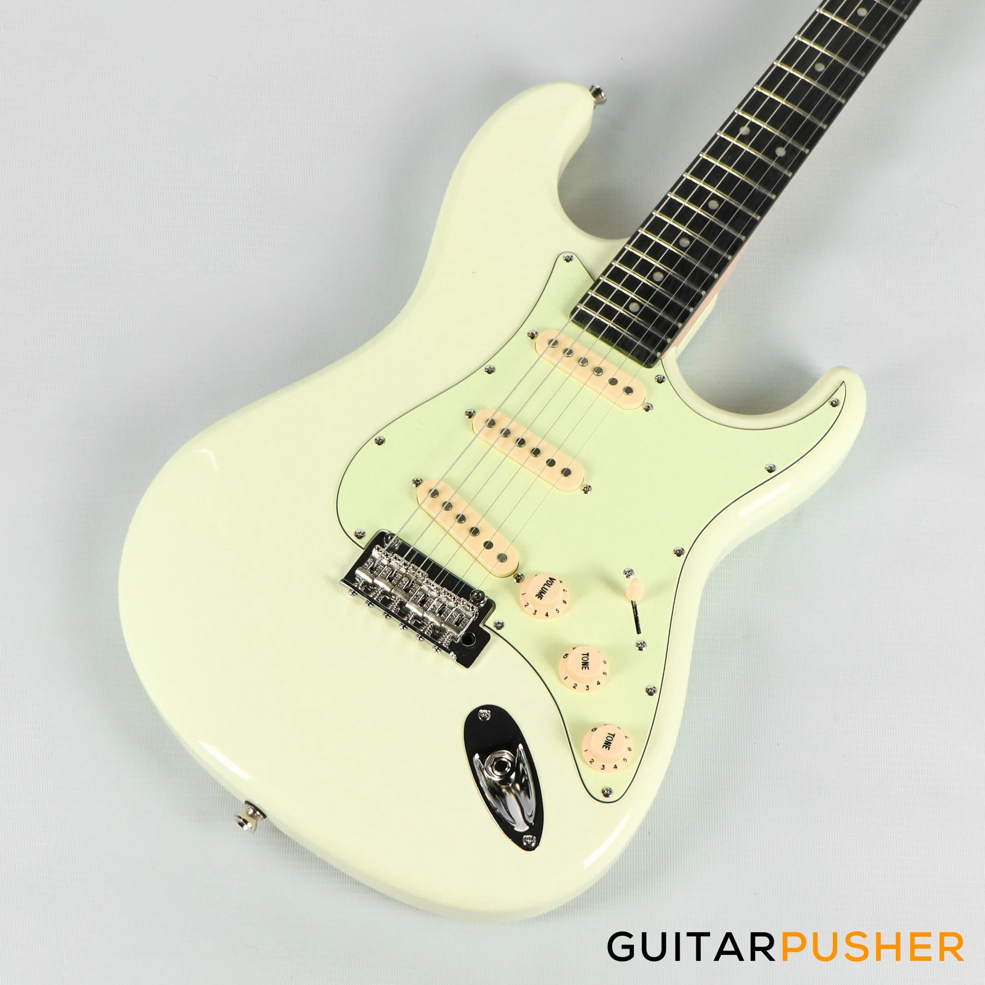 Tagima New T-635 Classic Series S Style Electric Guitar - Vintage White (Rosewood Fingerboard/Mint Green Pickguard) - Image 5