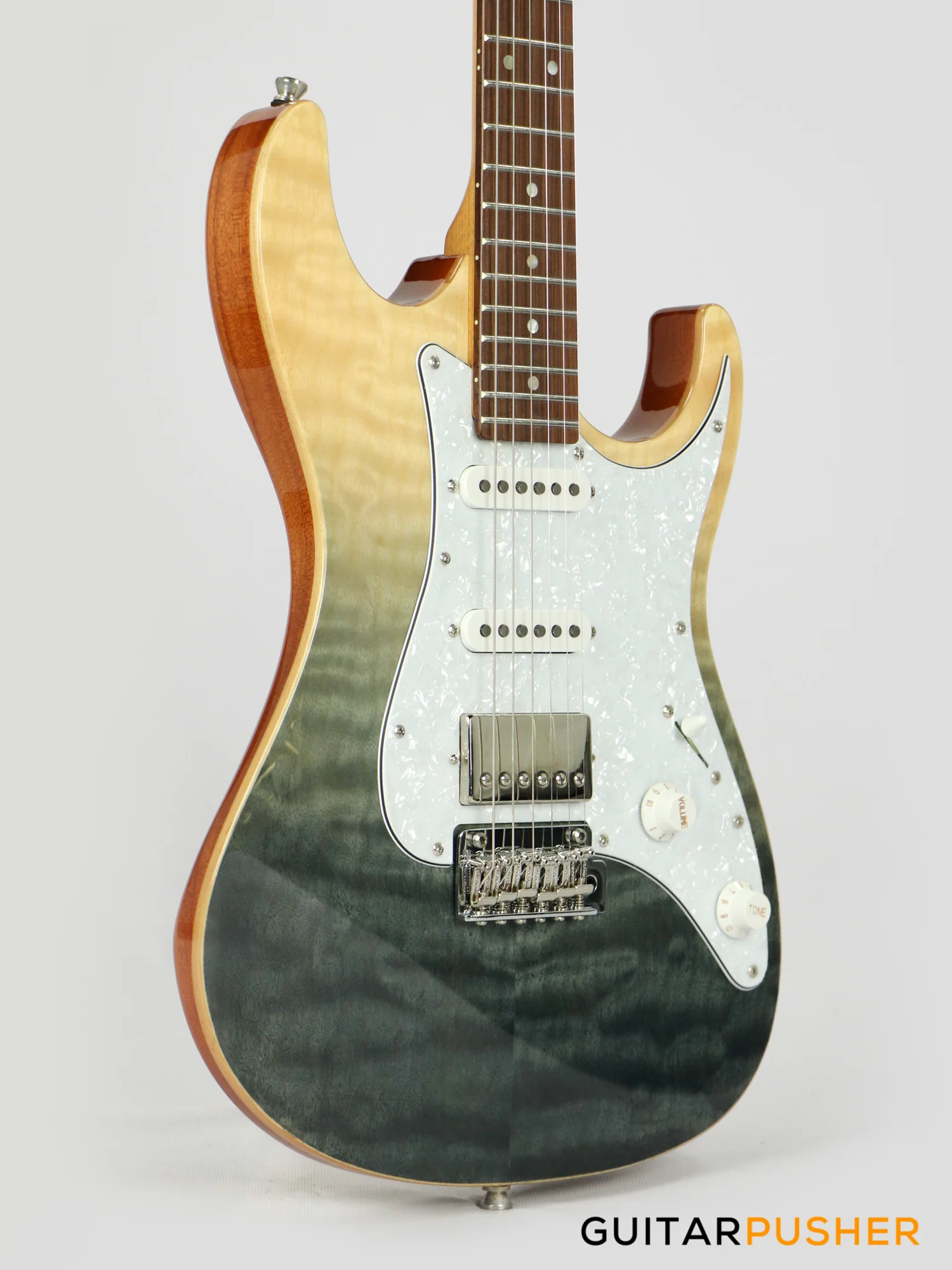 Tagima Stella DW HSS S Style Electric Guitar (Transparent Black Fade) Rosewood Fingerboard/White Pickguard - Image 5