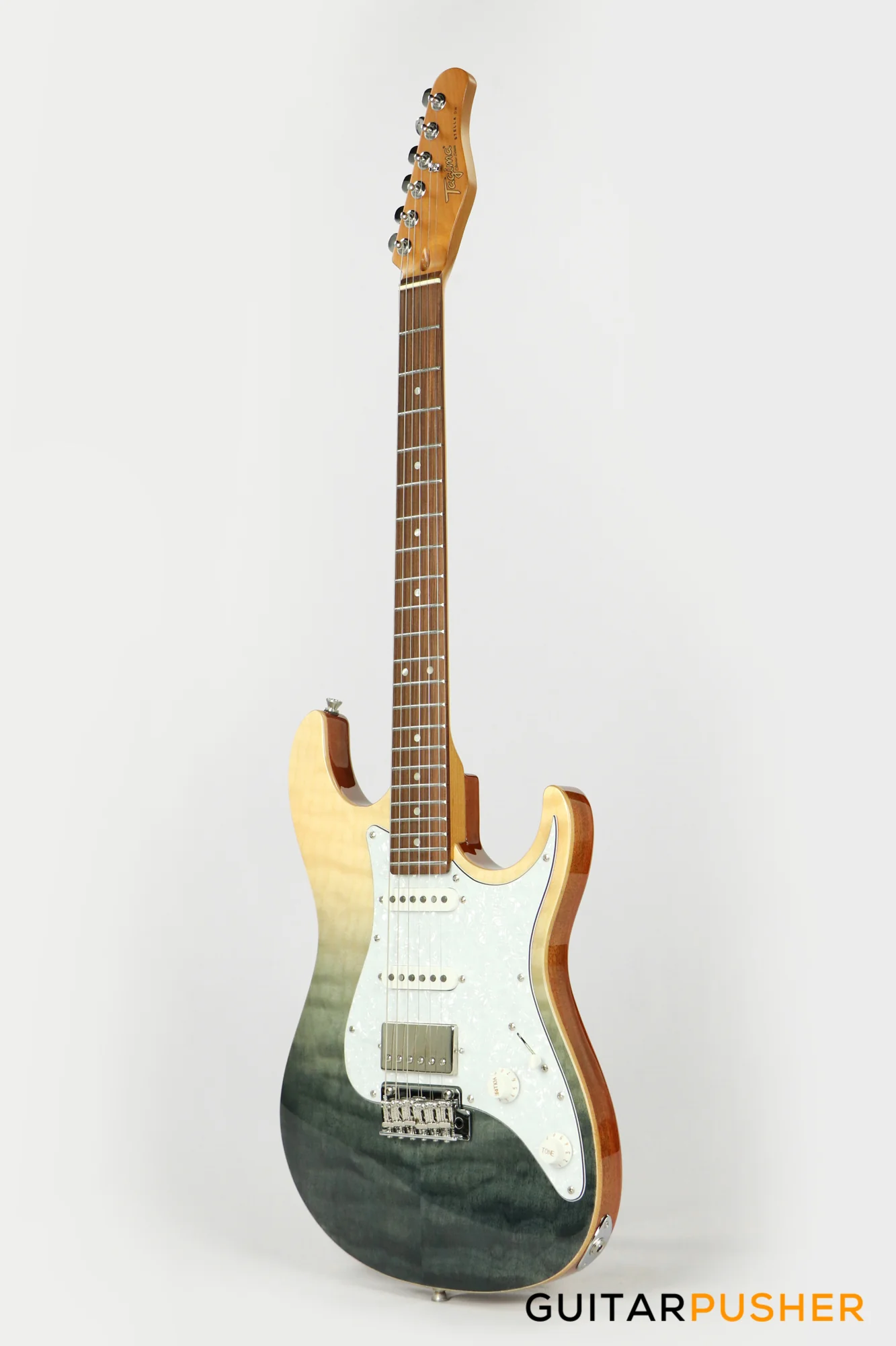 Tagima Stella DW HSS S Style Electric Guitar (Transparent Black Fade) Rosewood Fingerboard/White Pickguard - Image 7