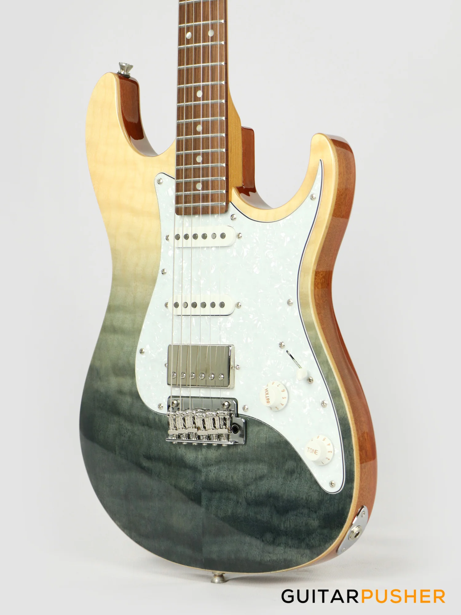 Tagima Stella DW HSS S Style Electric Guitar (Transparent Black Fade) Rosewood Fingerboard/White Pickguard - Image 8