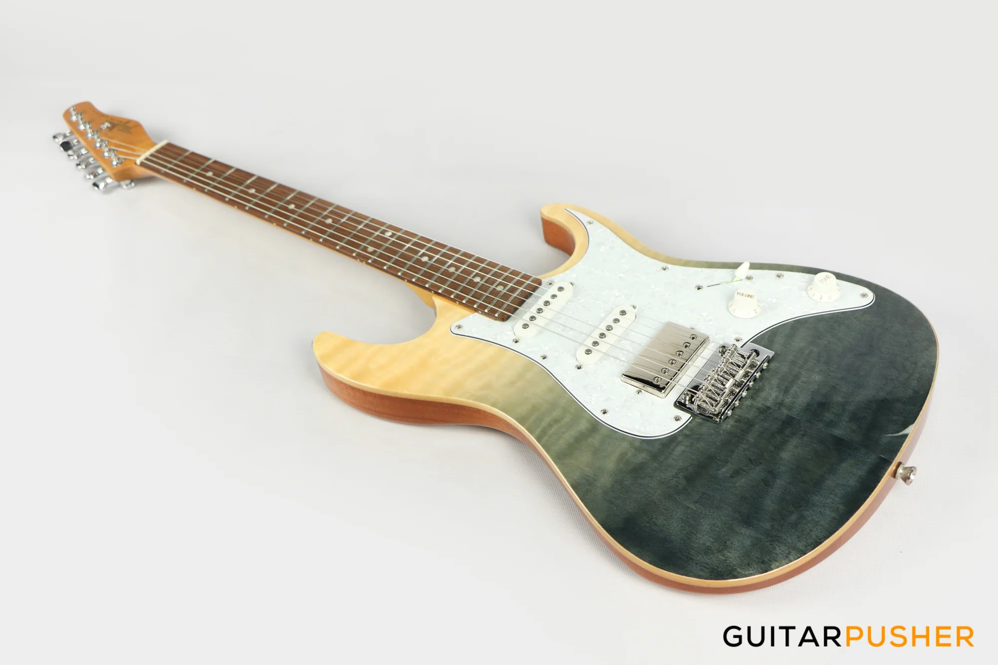 Tagima Stella DW HSS S Style Electric Guitar (Transparent Black Fade) Rosewood Fingerboard/White Pickguard - Image 9