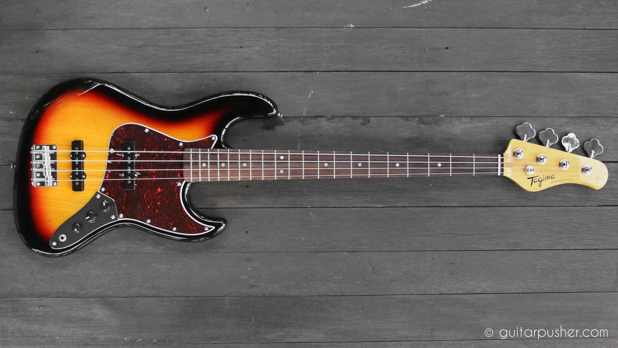 Tagima TW-73 JB Bass 4-String - Vintage Sunburst (Rosewood Fingerboard/Tortoise Shell Pickguard) - Image 12