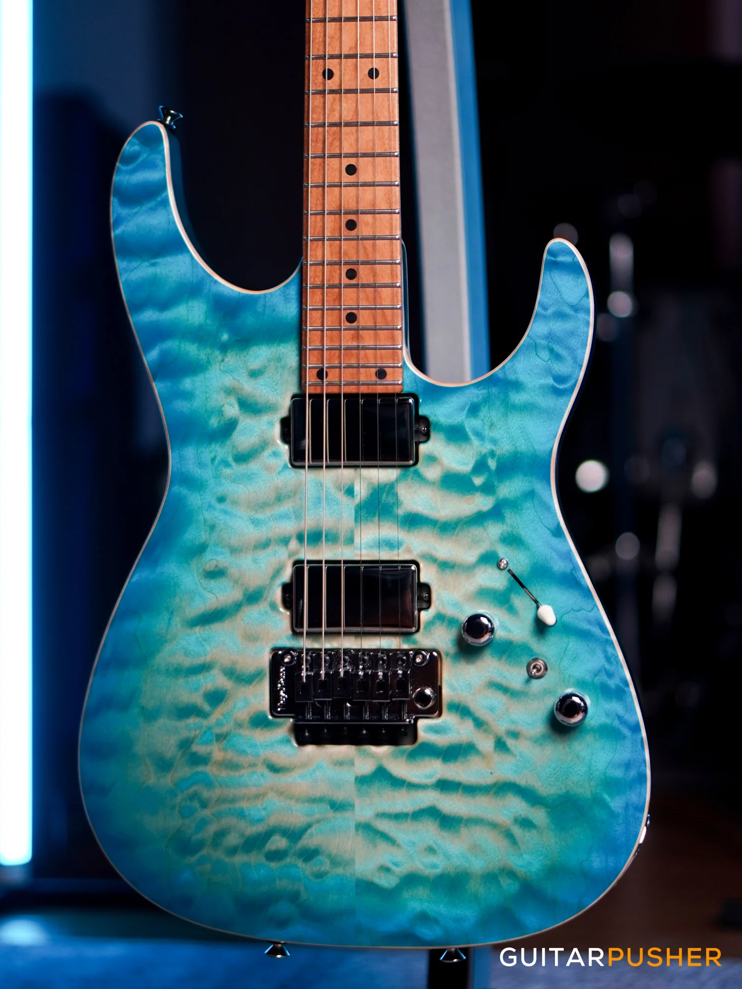 Tom Anderson Guitarworks S-Family Drop Top Solid/Traditional, Flamed Maple Top on Mahogany Body HSS Electric Guitar - Light Tiger Eye Burst - Image 4