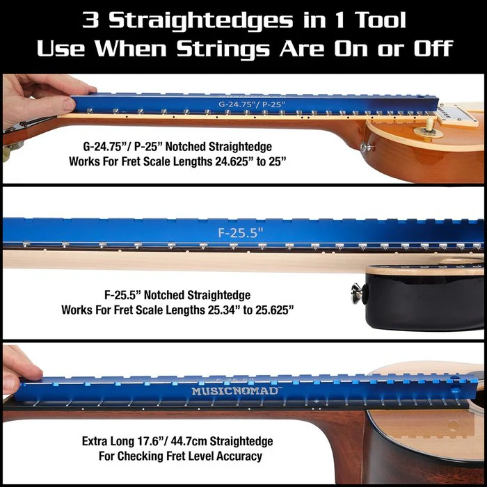 MusicNomad Tri-Beam 3 'n 1 Dual Notched Straight Edge & Precision Straight Edge for Acoustic & Electric Guitars MN821 - Image 5