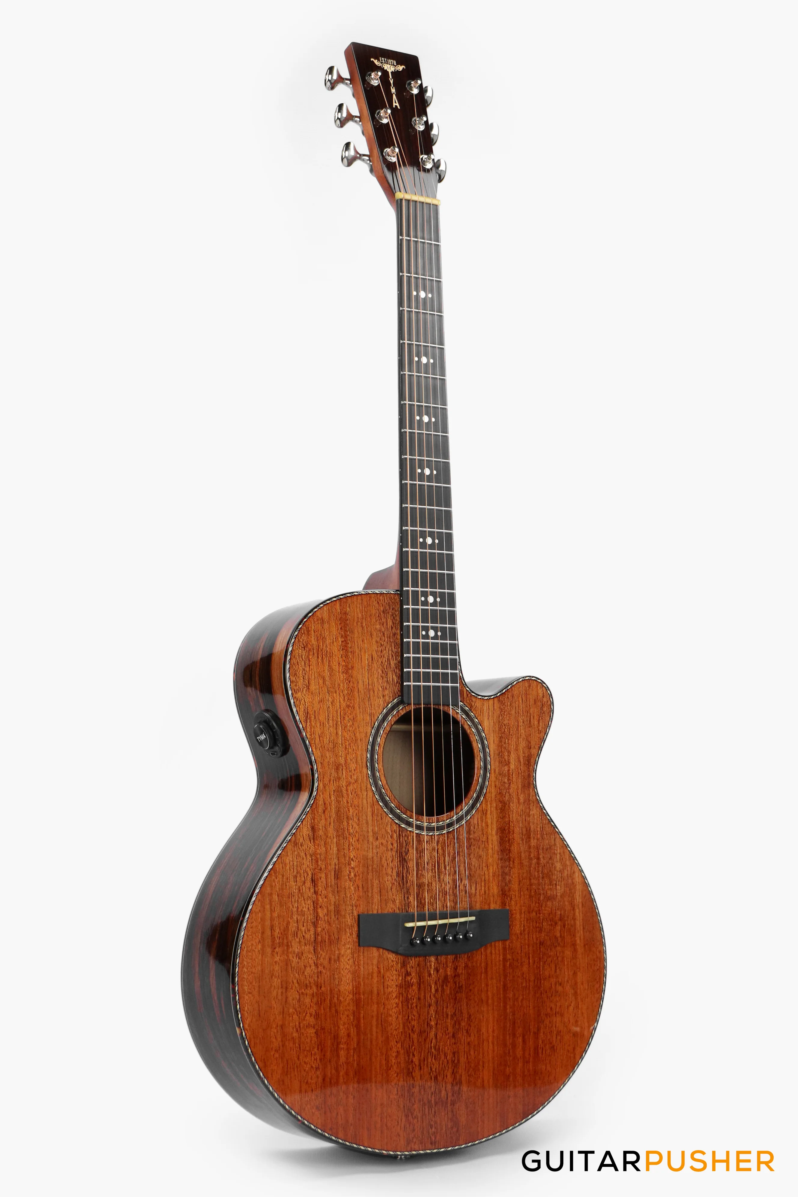 Tyma A1 Custom-ZL Solid Mahogany Top Striped Ebony OM Acoustic-Electric Guitar with OS1 Pickup - Image 2