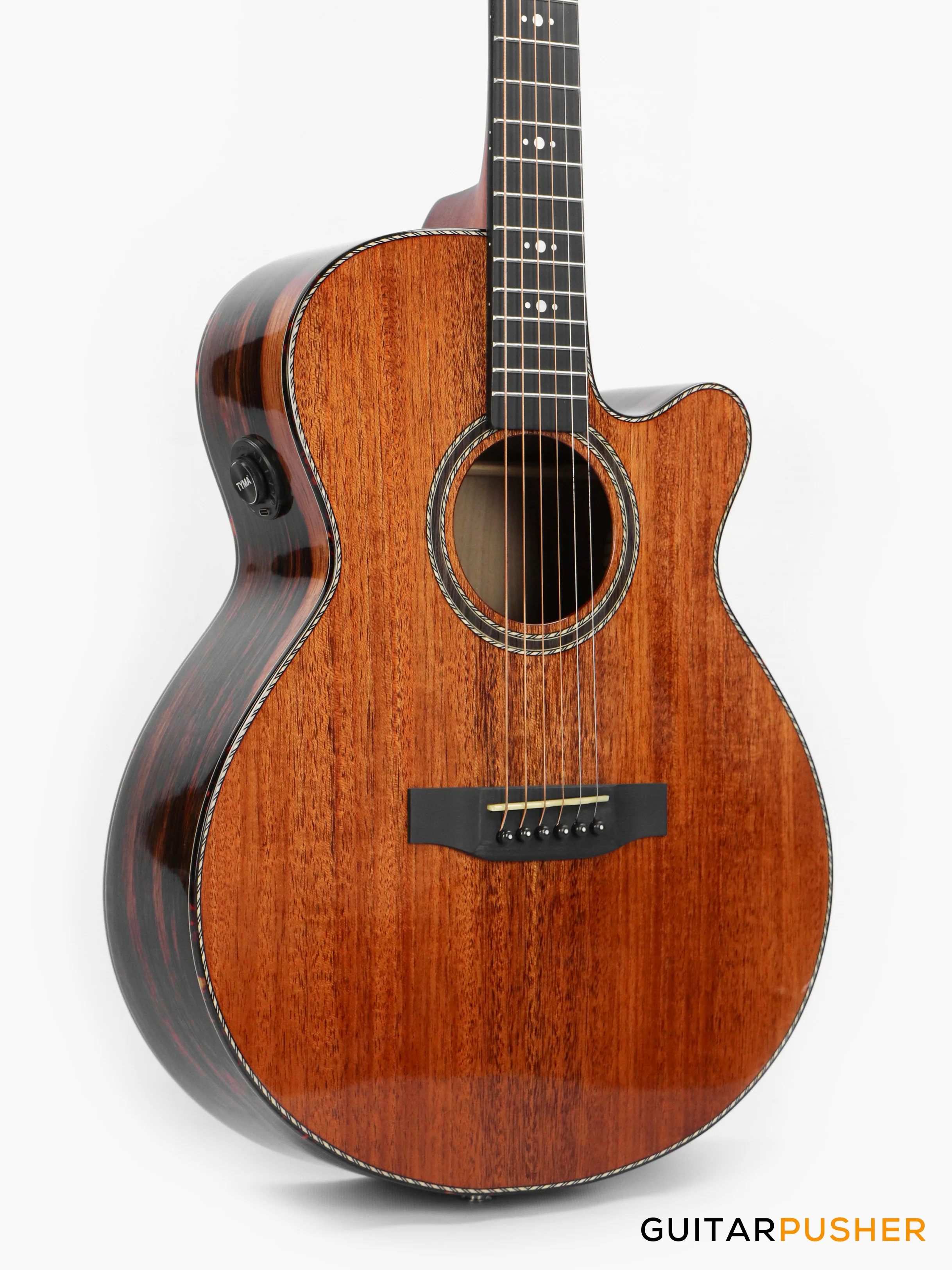 Tyma A1 Custom-ZL Solid Mahogany Top Striped Ebony OM Acoustic-Electric Guitar with OS1 Pickup - Image 3