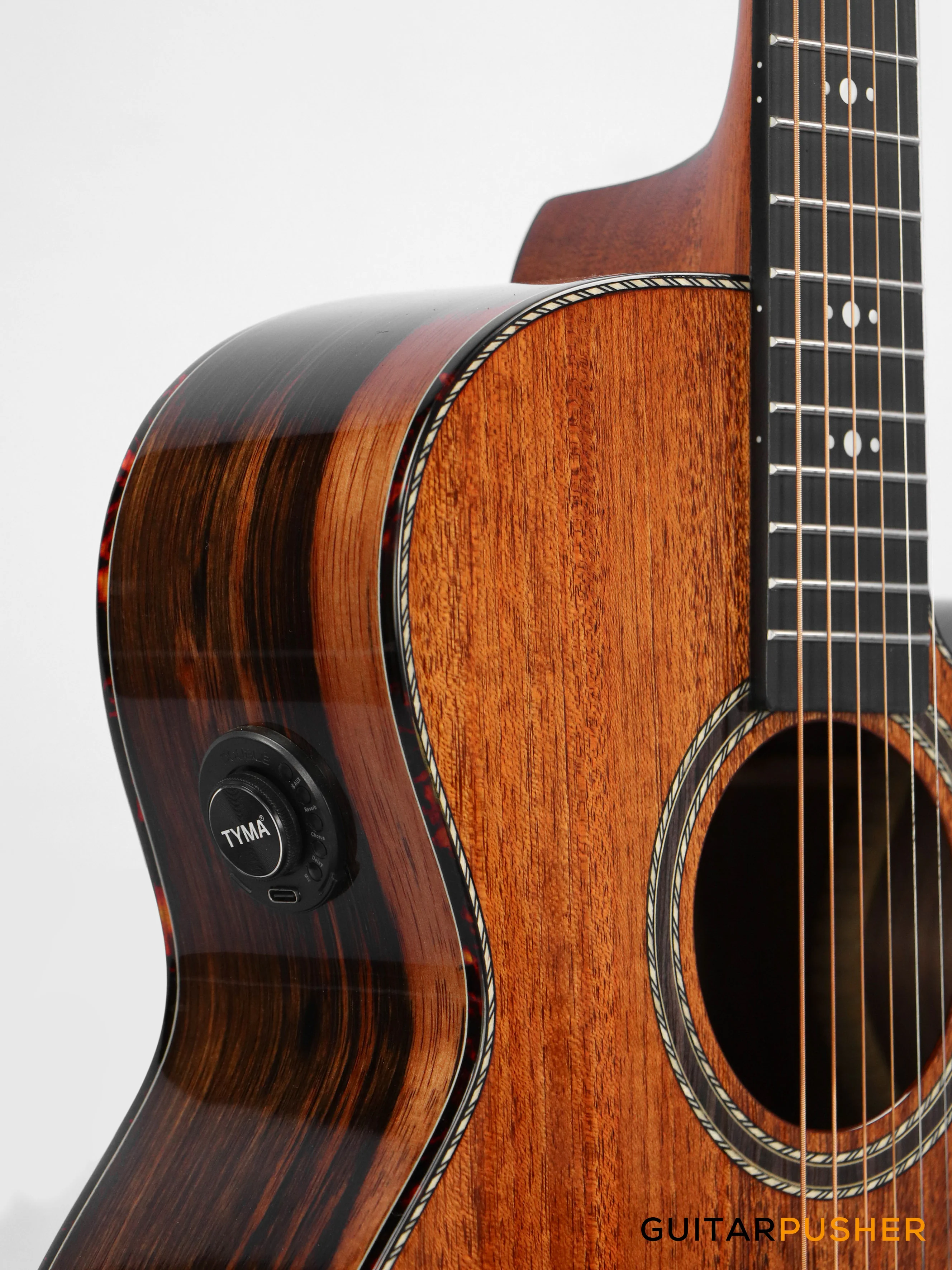 Tyma A1 Custom-ZL Solid Mahogany Top Striped Ebony OM Acoustic-Electric Guitar with OS1 Pickup - Image 4