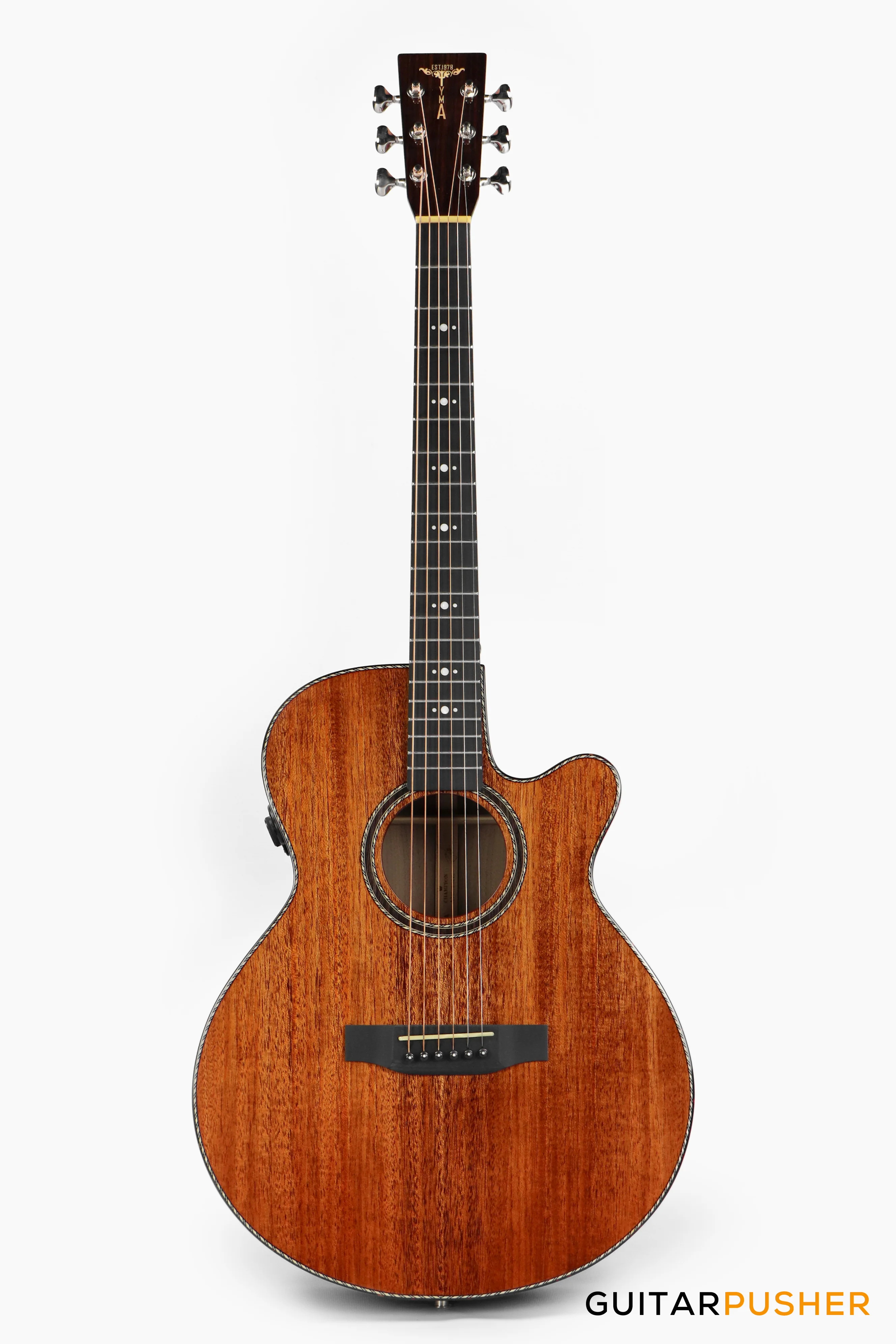 Tyma A1 Custom-ZL Solid Mahogany Top Striped Ebony OM Acoustic-Electric Guitar with OS1 Pickup - Image 7