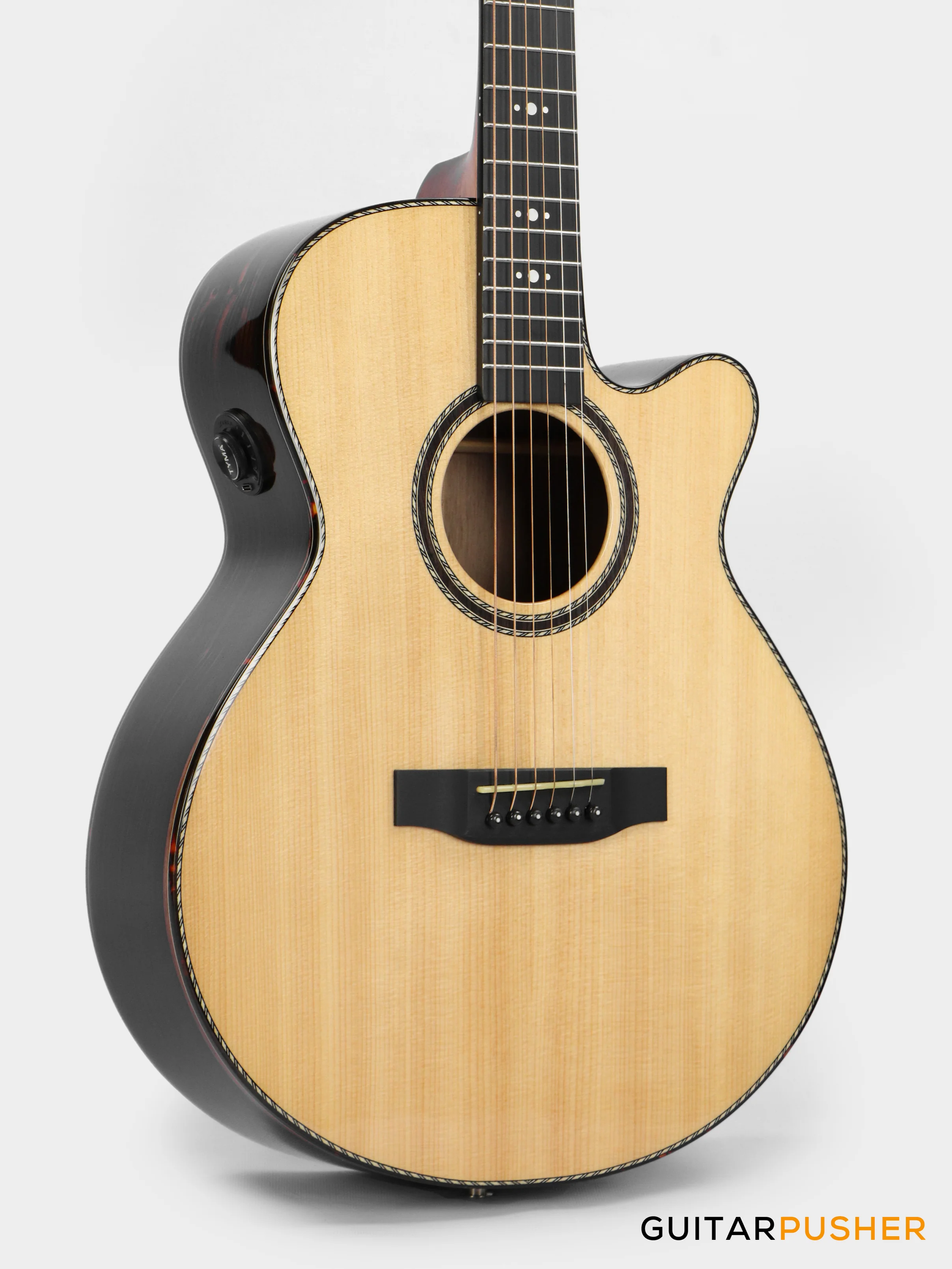 Tyma A2 Custom-ZL Solid Spruce Top Striped Ebony OM Acoustic-Electric Guitar with OS1 Pickup - Image 3