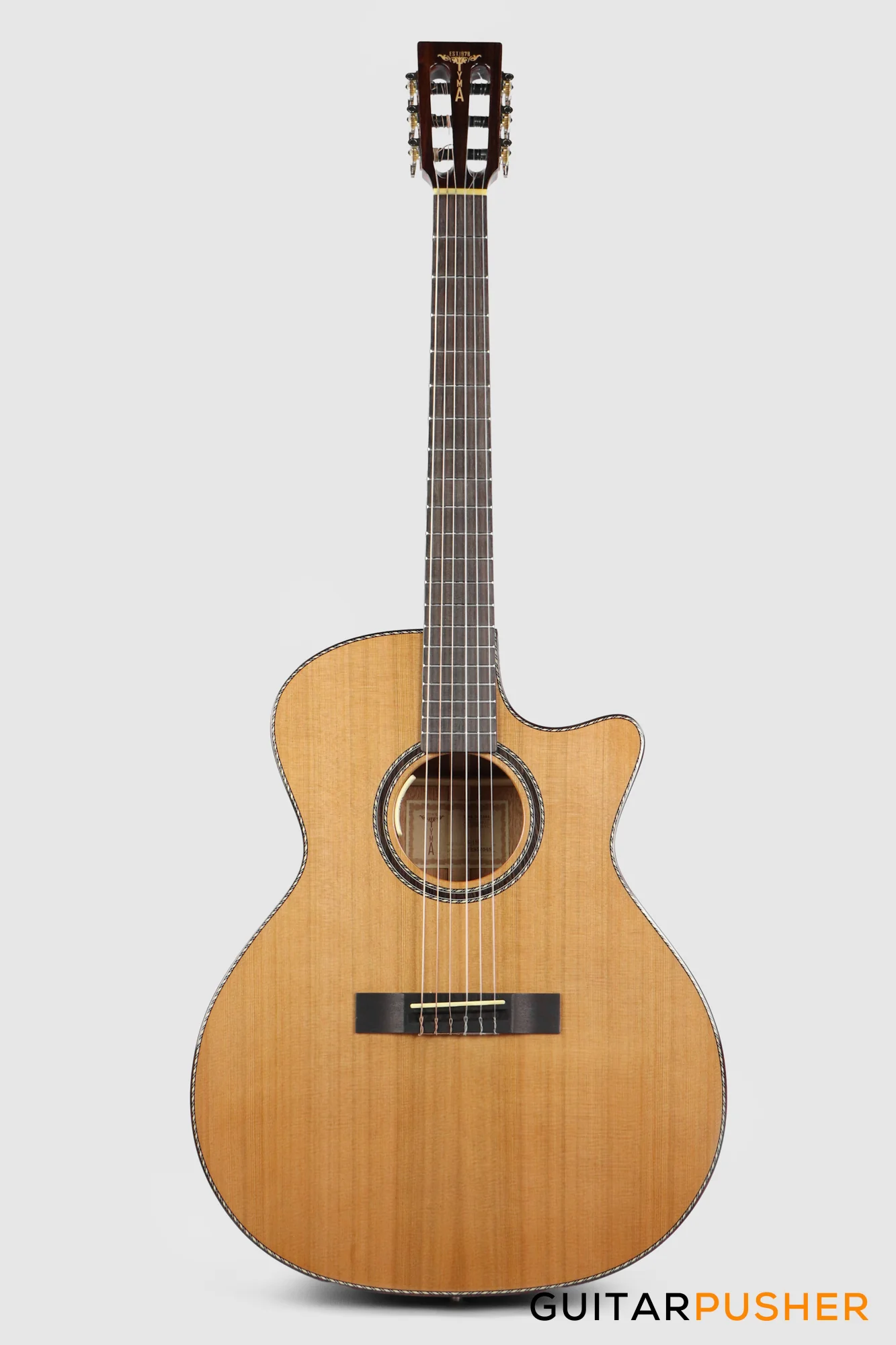 Tyma G-15E Solid Sitka Spruce Top Mahogany Auditorium Nylon String Acoustic-Electric Guitar with T-200 MAX preamp - Image 10