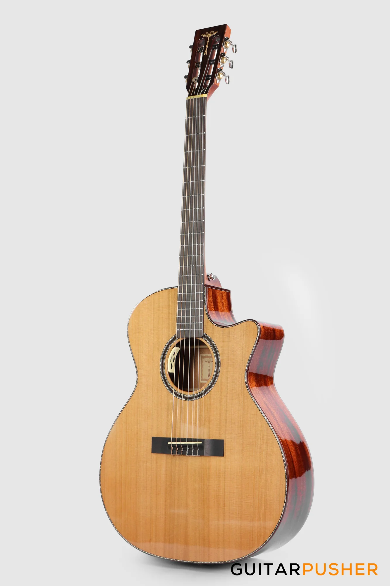 Tyma G-15E Solid Sitka Spruce Top Mahogany Auditorium Nylon String Acoustic-Electric Guitar with T-200 MAX preamp - Image 5