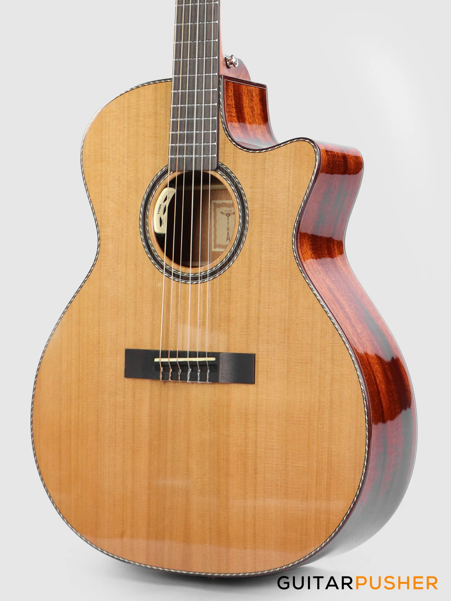 Tyma G-15E Solid Sitka Spruce Top Mahogany Auditorium Nylon String Acoustic-Electric Guitar with T-200 MAX preamp - Image 6