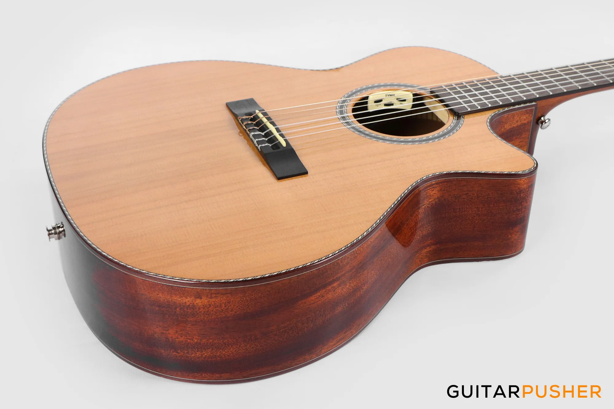 Tyma G-15E Solid Sitka Spruce Top Mahogany Auditorium Nylon String Acoustic-Electric Guitar with T-200 MAX preamp - Image 8