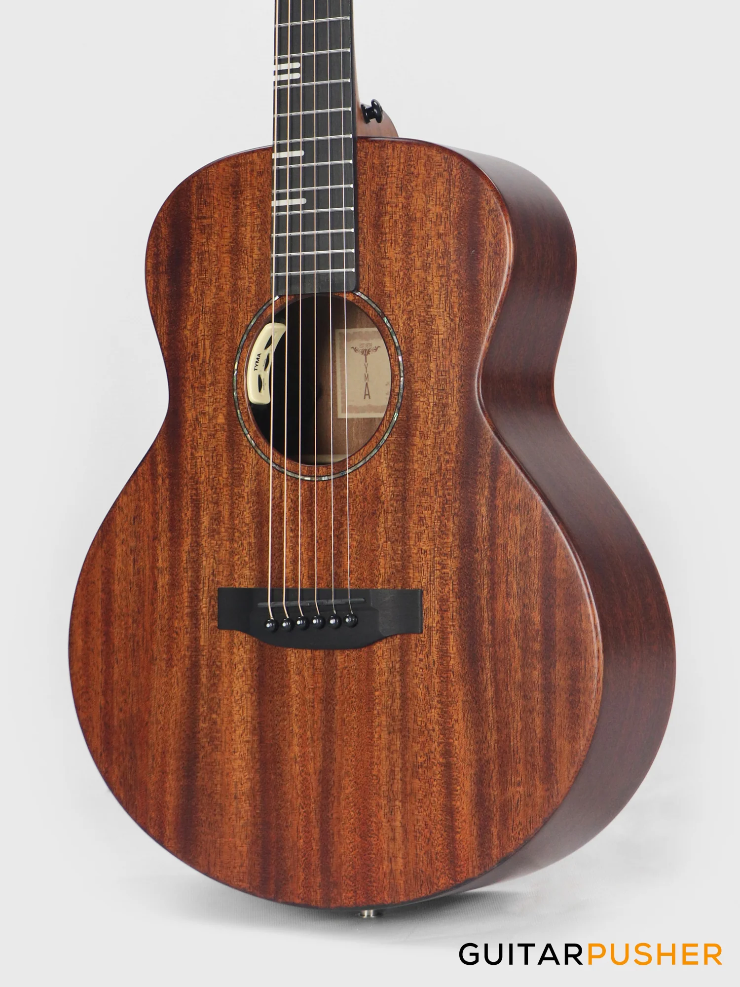 Tyma HM-350ME Solid Mahogany Top Mahogany Mini Jumbo Acoustic-Electric Guitar with T-200 MAX preamp - Image 10