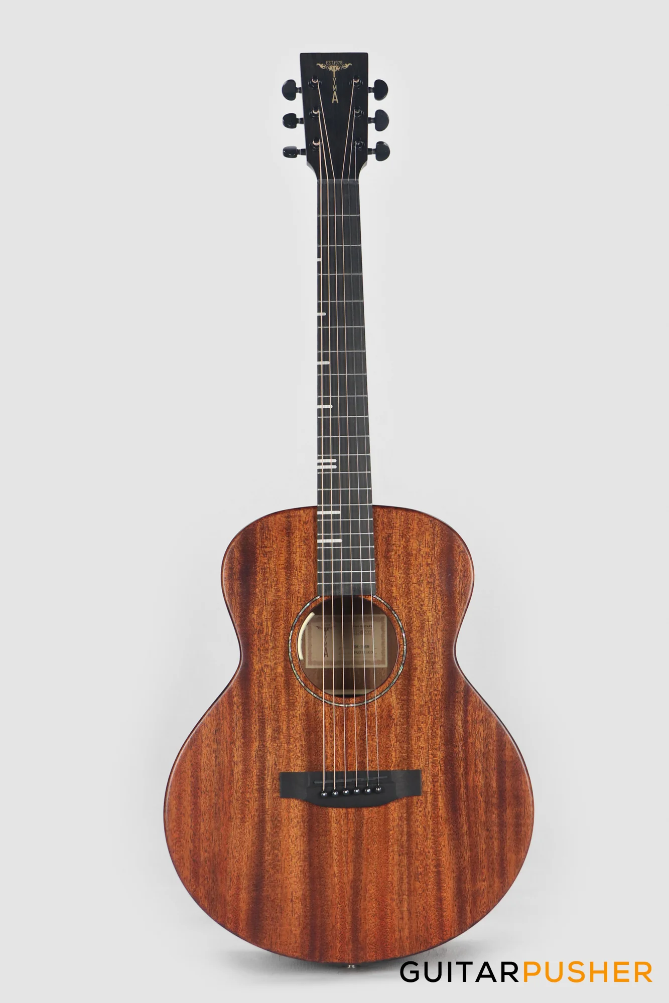 Tyma HM-350ME Solid Mahogany Top Mahogany Mini Jumbo Acoustic-Electric Guitar with T-200 MAX preamp - Image 2