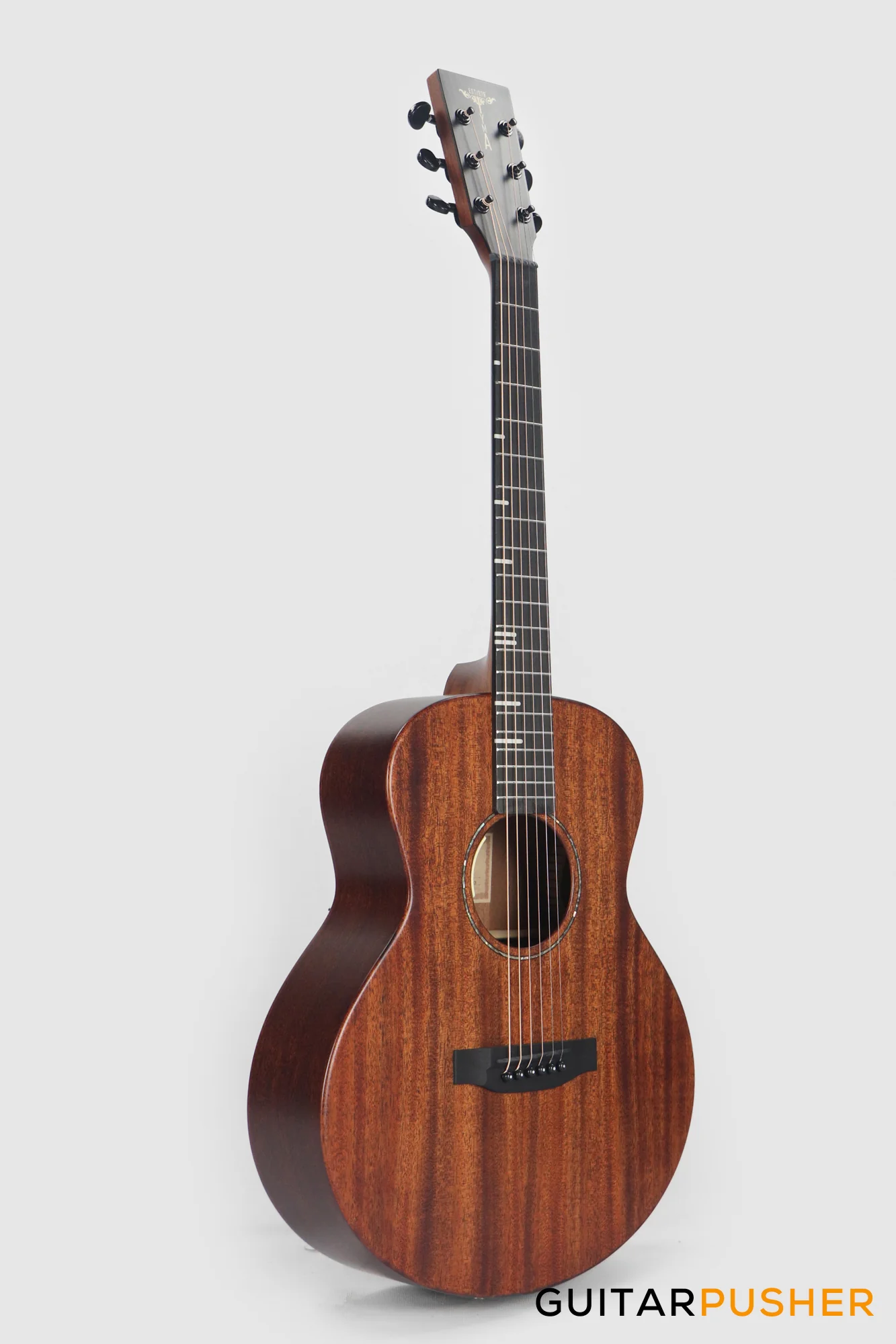 Tyma HM-350ME Solid Mahogany Top Mahogany Mini Jumbo Acoustic-Electric Guitar with T-200 MAX preamp - Image 5