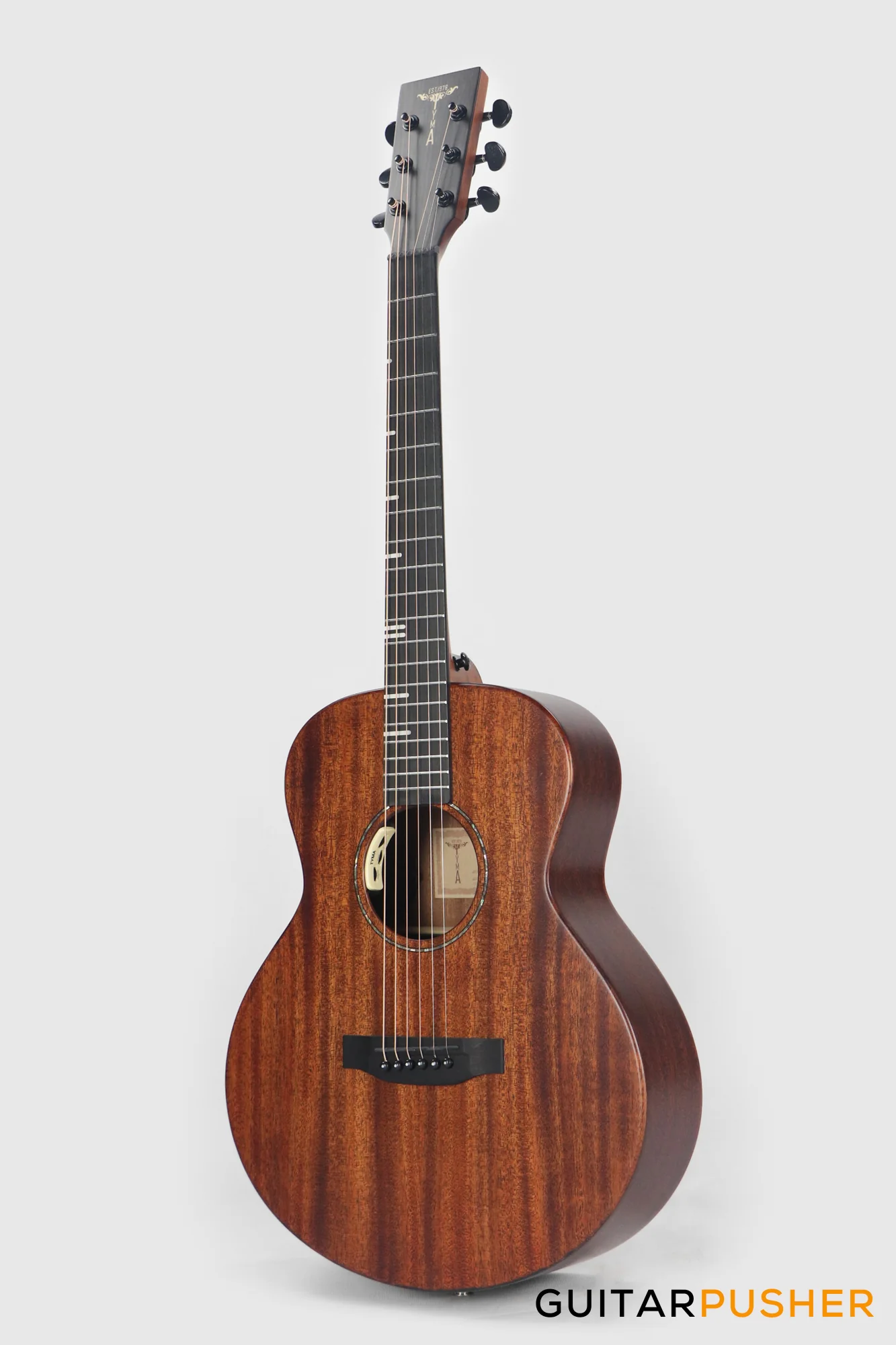 Tyma HM-350ME Solid Mahogany Top Mahogany Mini Jumbo Acoustic-Electric Guitar with T-200 MAX preamp - Image 9