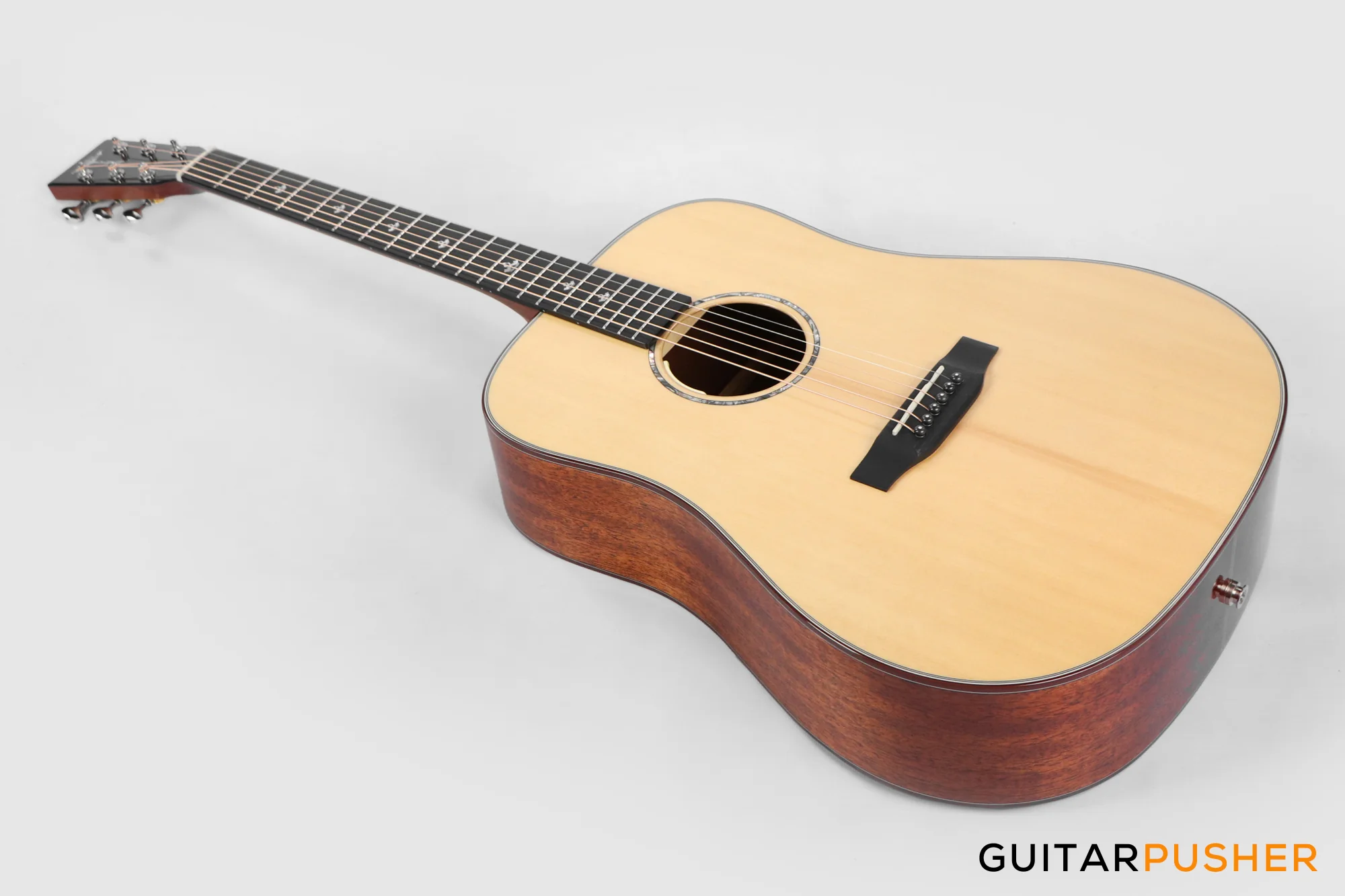 Tyma TD-10E Solid Sitka Spruce Top African Peach Core Dreadnought Acoustic-Electric Guitar with T-200 MAX preamp - Image 10