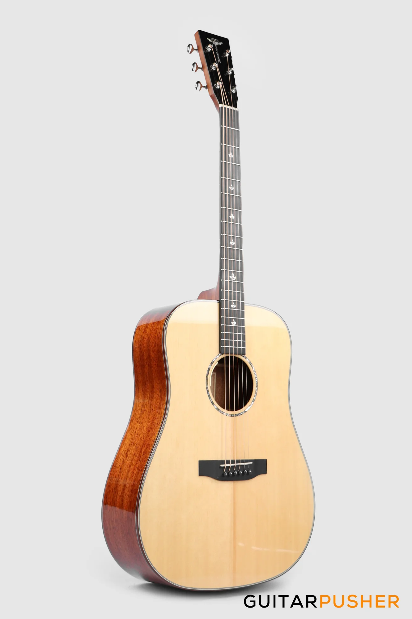 Tyma TD-10E Solid Sitka Spruce Top African Peach Core Dreadnought Acoustic-Electric Guitar with T-200 MAX preamp - Image 11
