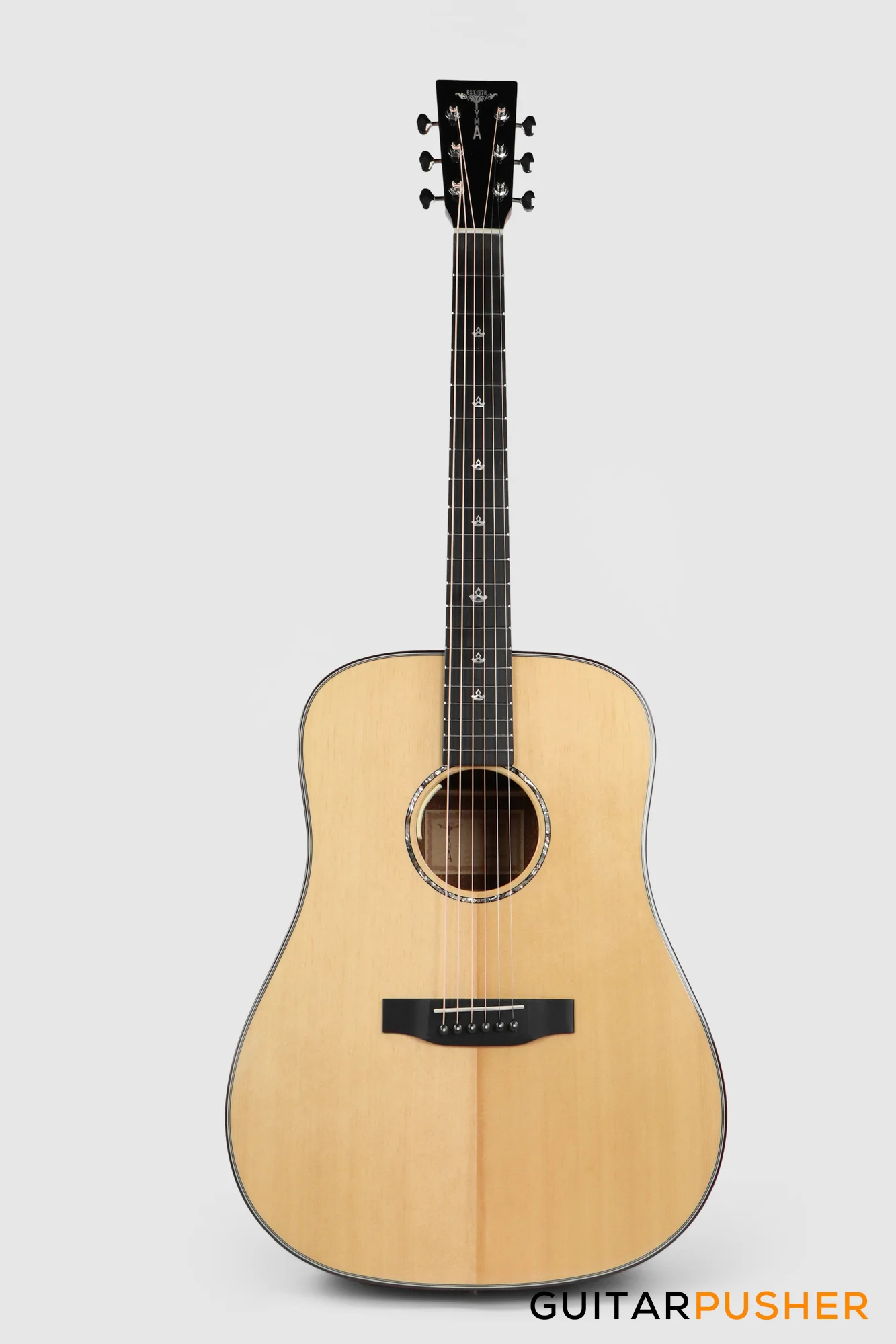 Tyma TD-10E Solid Sitka Spruce Top African Peach Core Dreadnought Acoustic-Electric Guitar with T-200 MAX preamp - Image 2