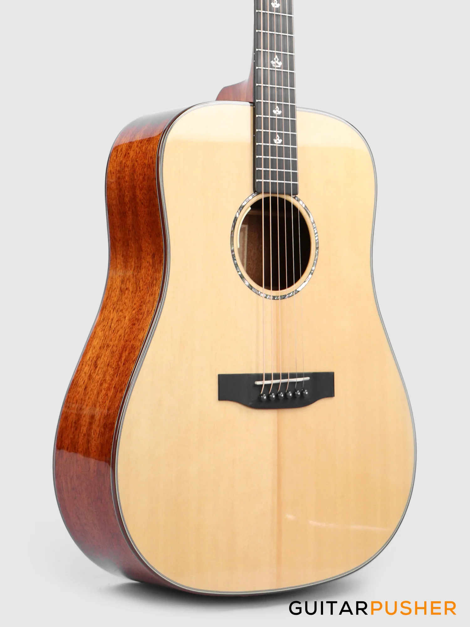 Tyma TD-10E Solid Sitka Spruce Top African Peach Core Dreadnought Acoustic-Electric Guitar with T-200 MAX preamp - Image 3