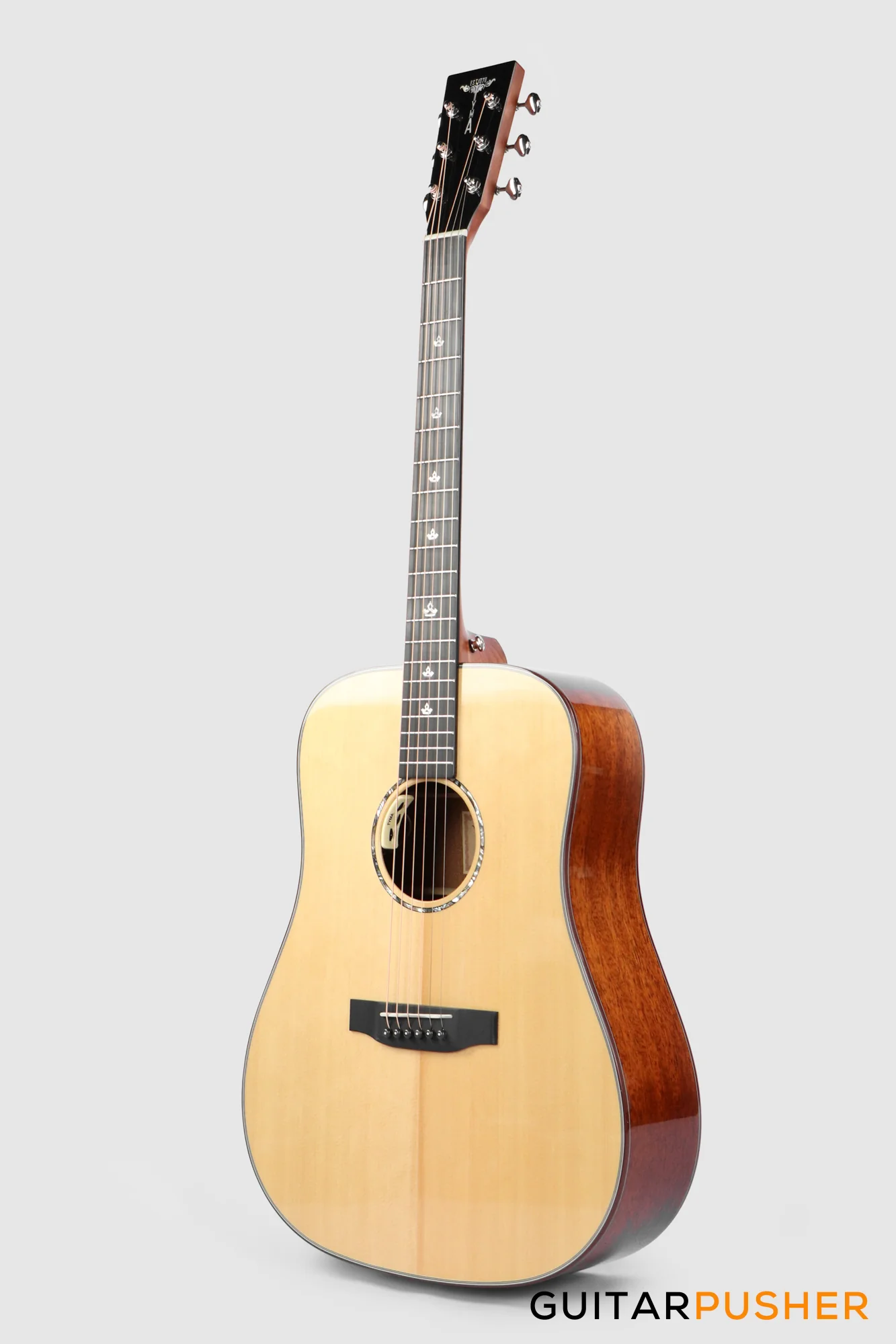 Tyma TD-10E Solid Sitka Spruce Top African Peach Core Dreadnought Acoustic-Electric Guitar with T-200 MAX preamp - Image 6