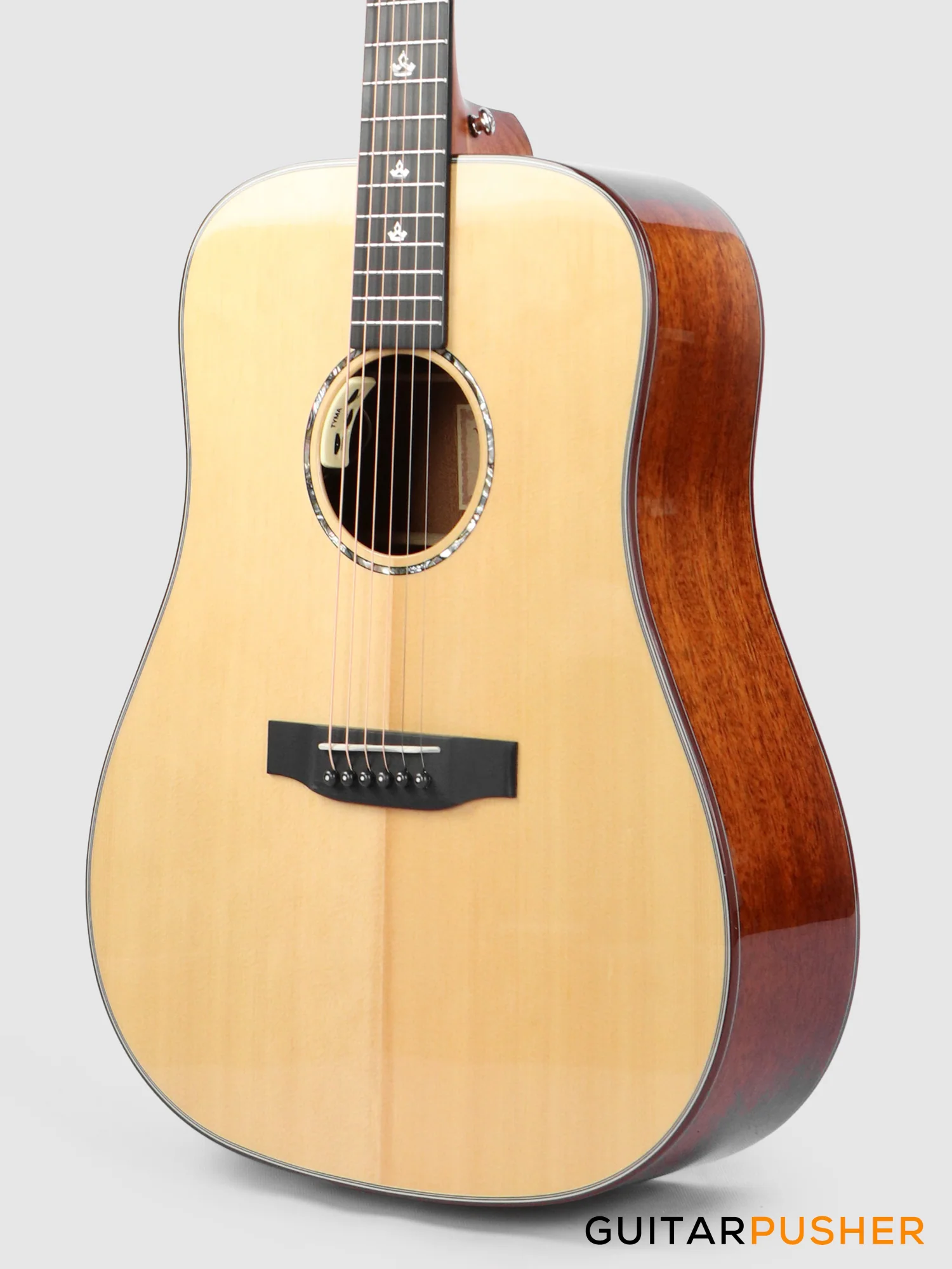 Tyma TD-10E Solid Sitka Spruce Top African Peach Core Dreadnought Acoustic-Electric Guitar with T-200 MAX preamp - Image 7