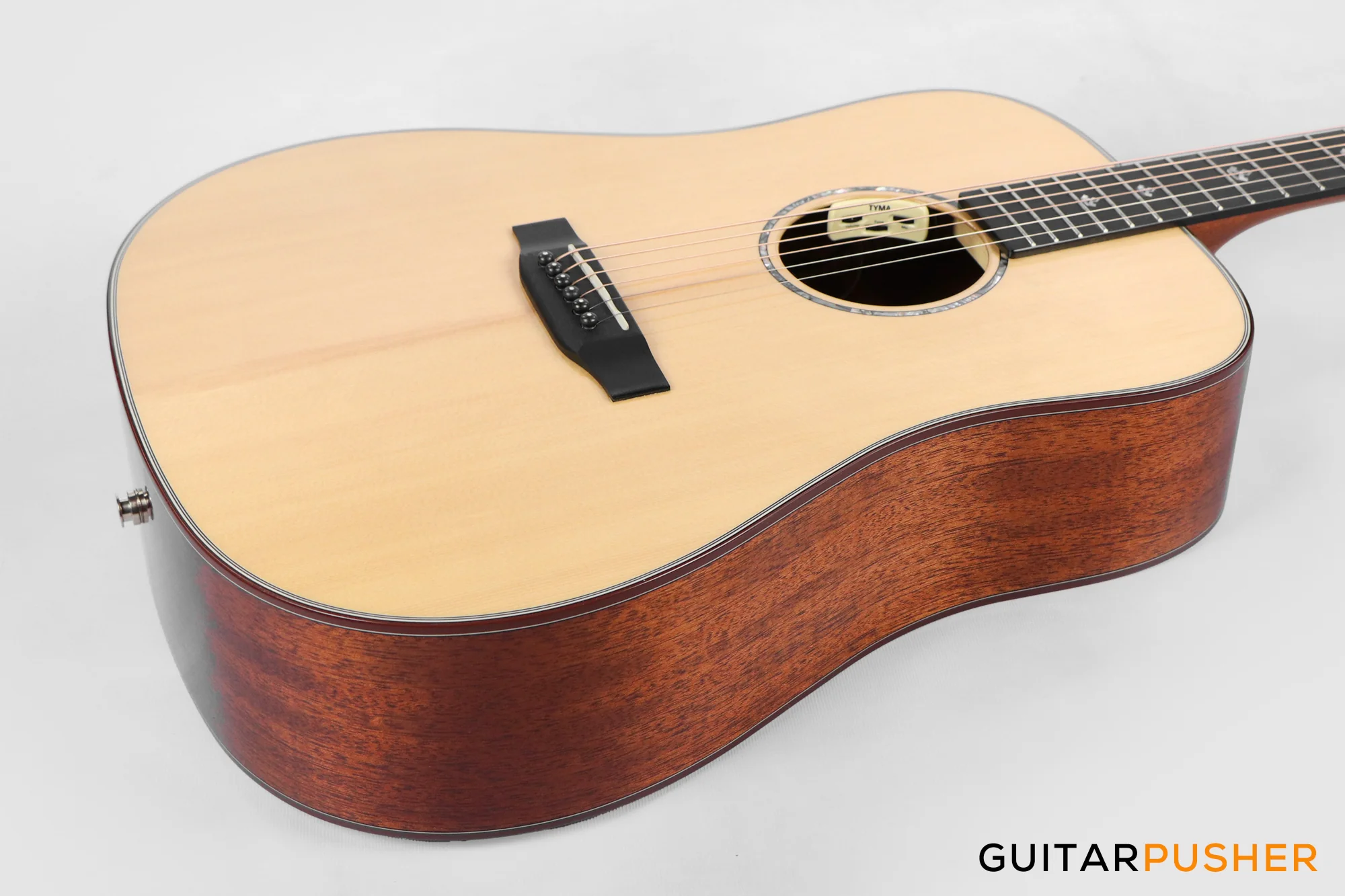 Tyma TD-10E Solid Sitka Spruce Top African Peach Core Dreadnought Acoustic-Electric Guitar with T-200 MAX preamp - Image 9