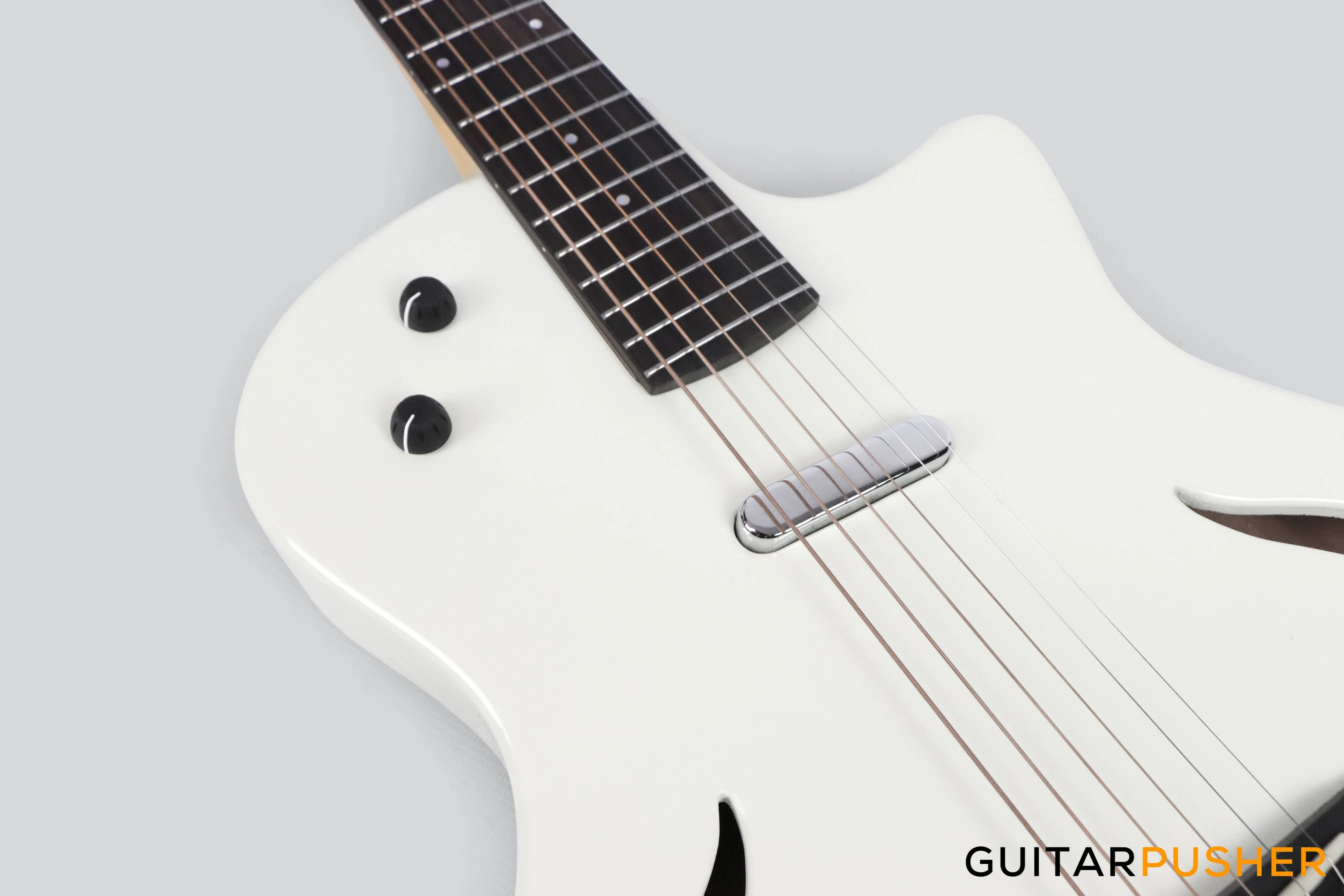 Tyma TE-1 Hollowbody Electric Guitar - White - Image 6
