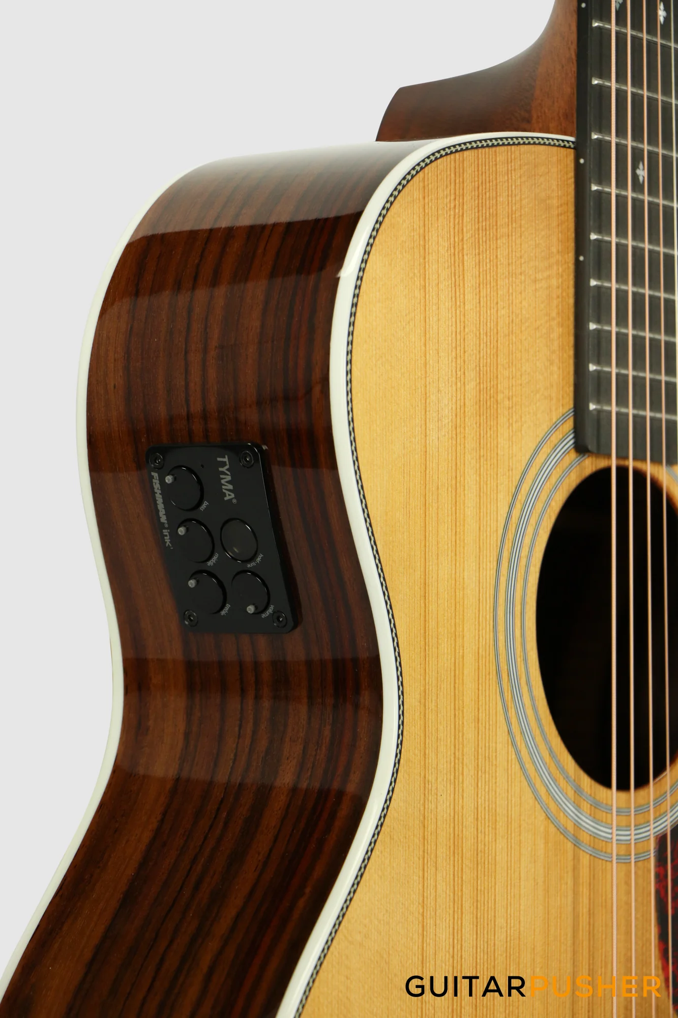 Tyma TF-12E Solid Sitka Spruce Top Indian Rosewood OM Acoustic-Electric Guitar - Image 6