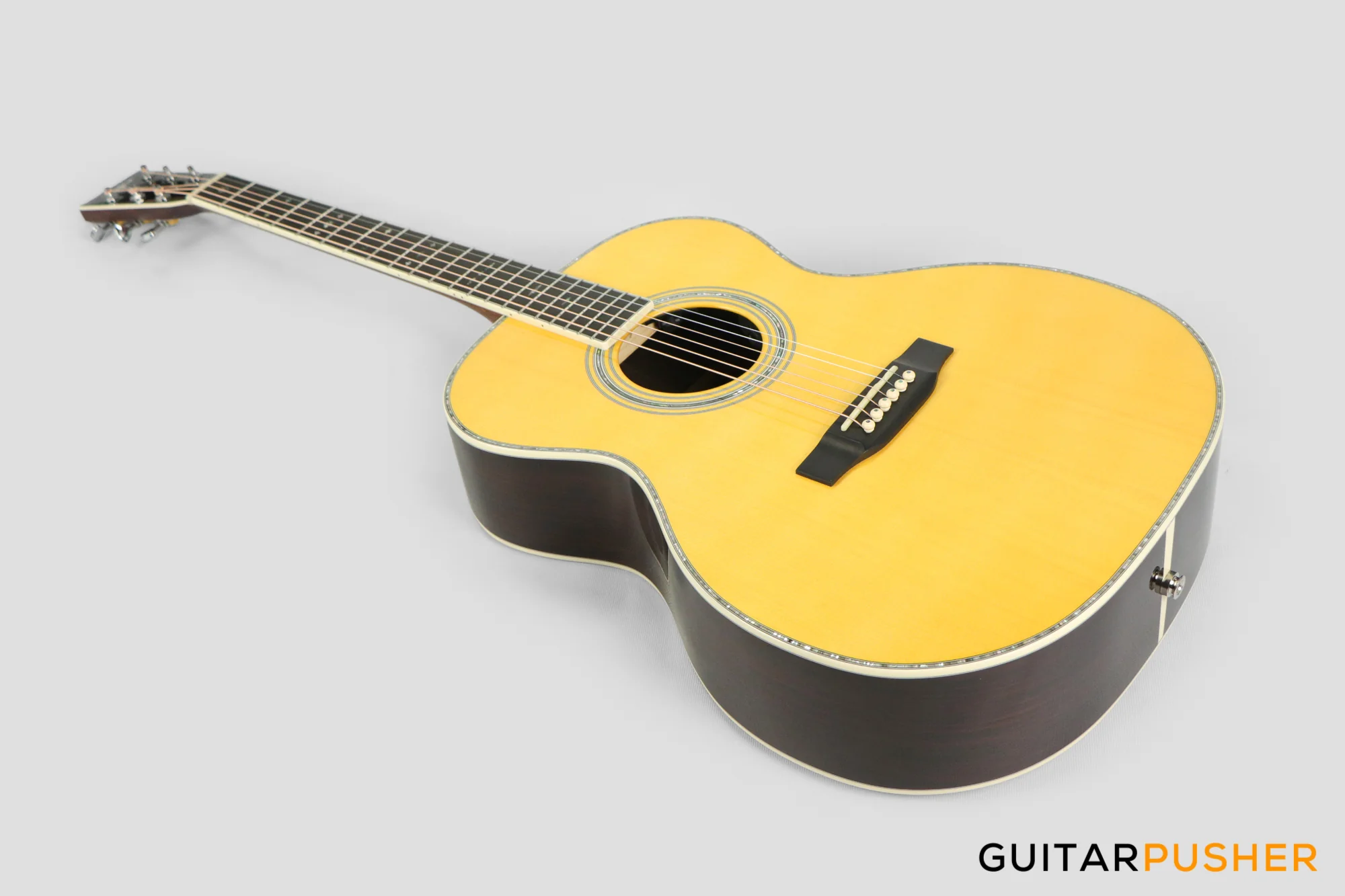 Tyma TF-28VE All-Solid Wood Sitka Spruce Top Indian Rosewood OM Acoustic-Electric Guitar with Fishman USA Elipse Matrix Pickup System & Case - Image 9