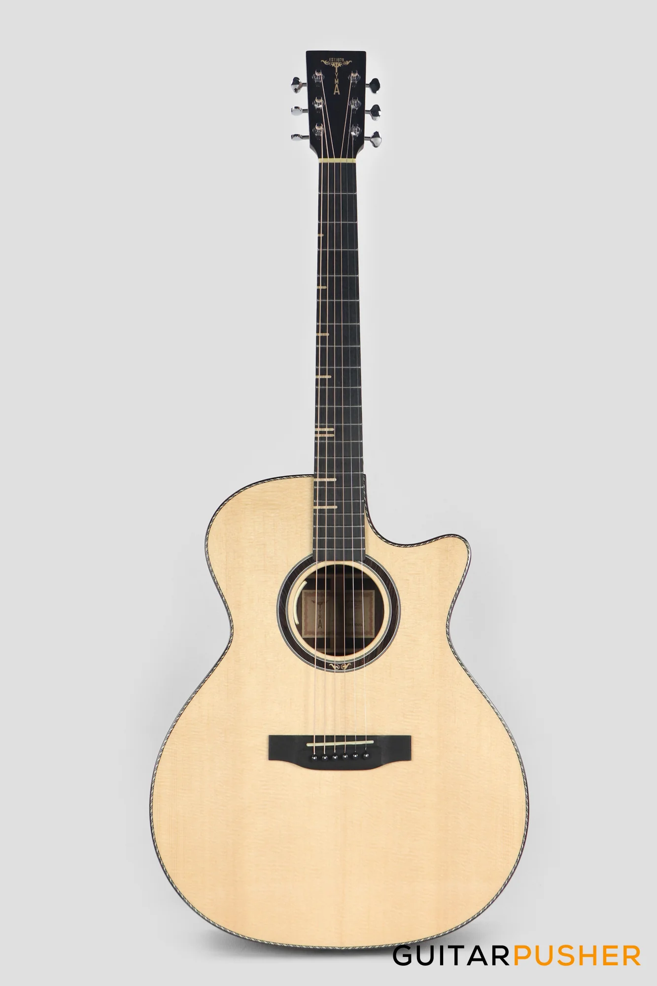 Tyma TG-15E Solid Sitka Spruce Top Grand Auditorium Acoustic-Electric Guitar with T-200 MAX preamp and Hard Case - Image 2