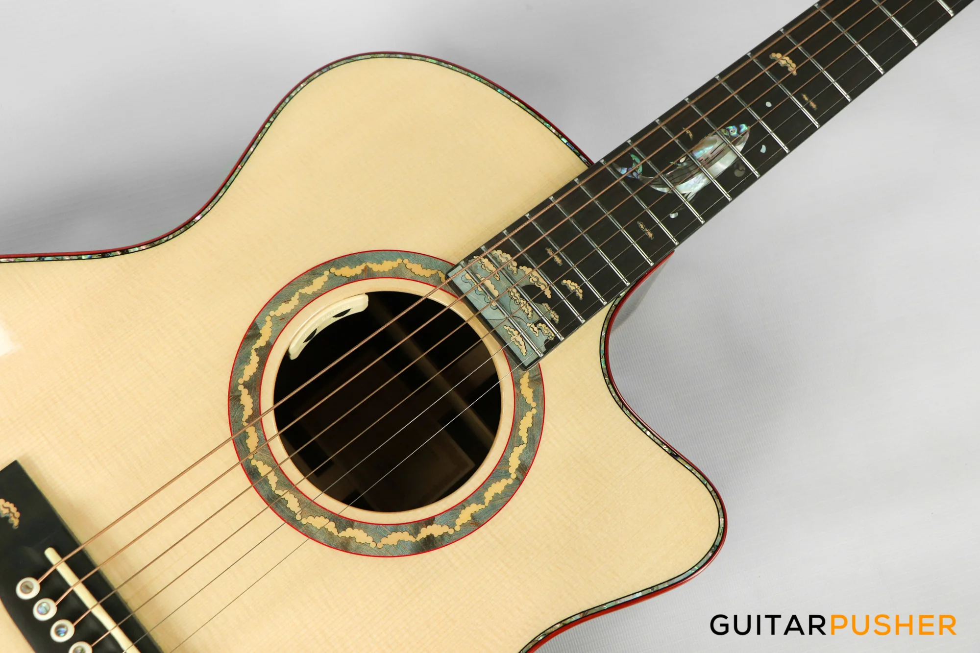 Tyma V-40E All-Solid Wood European Spruce Top Indian Rosewood Grand Auditorium Acoustic-Electric Guitar with T-200 preamp - Image 14