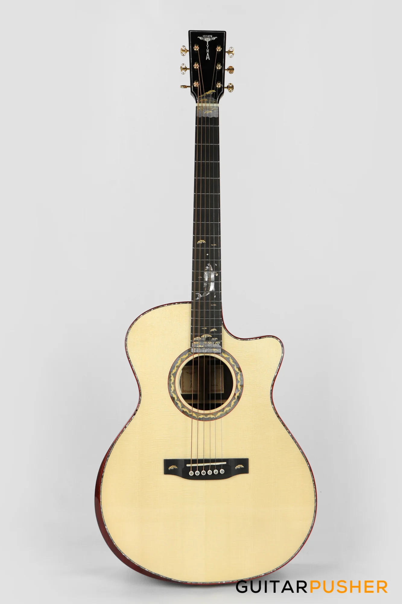 Tyma V-40E All-Solid Wood European Spruce Top Indian Rosewood Grand Auditorium Acoustic-Electric Guitar with T-200 preamp - Image 2
