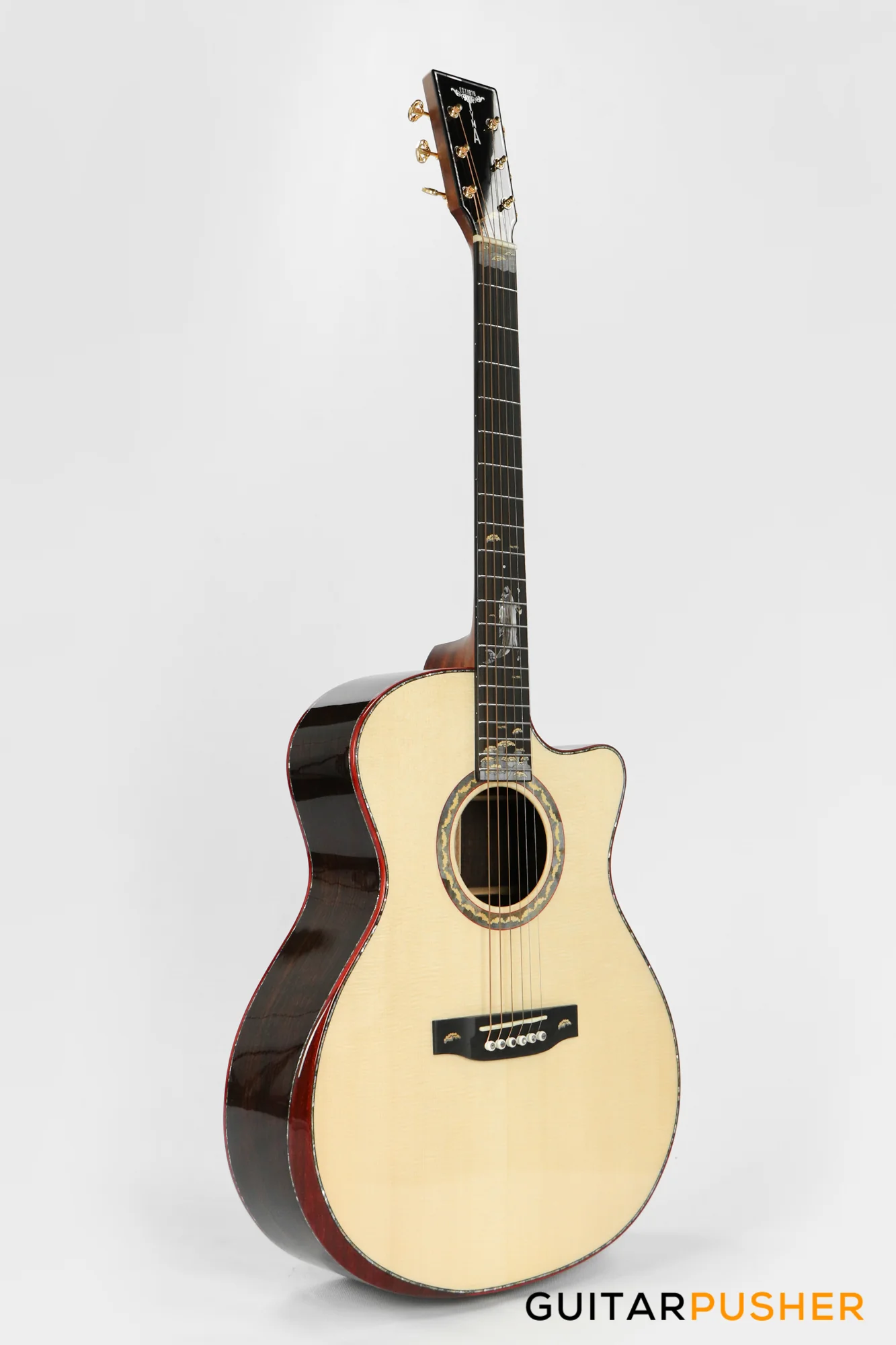Tyma V-40E All-Solid Wood European Spruce Top Indian Rosewood Grand Auditorium Acoustic-Electric Guitar with T-200 preamp - Image 4