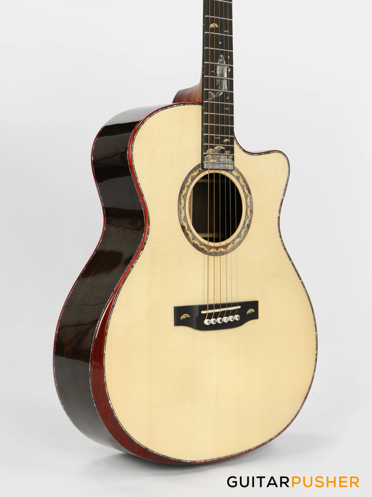 Tyma V-40E All-Solid Wood European Spruce Top Indian Rosewood Grand Auditorium Acoustic-Electric Guitar with T-200 preamp - Image 5