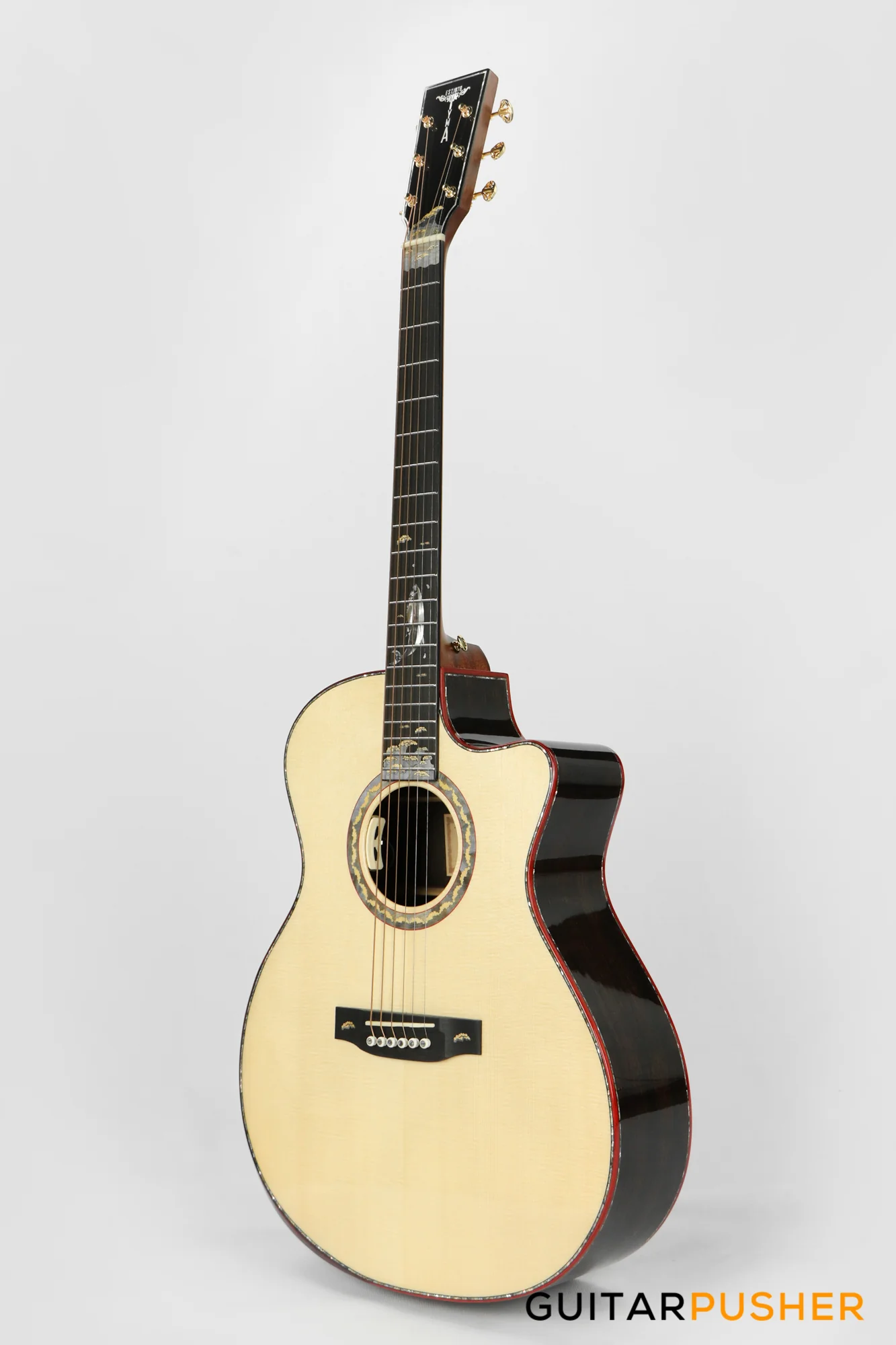 Tyma V-40E All-Solid Wood European Spruce Top Indian Rosewood Grand Auditorium Acoustic-Electric Guitar with T-200 preamp - Image 8