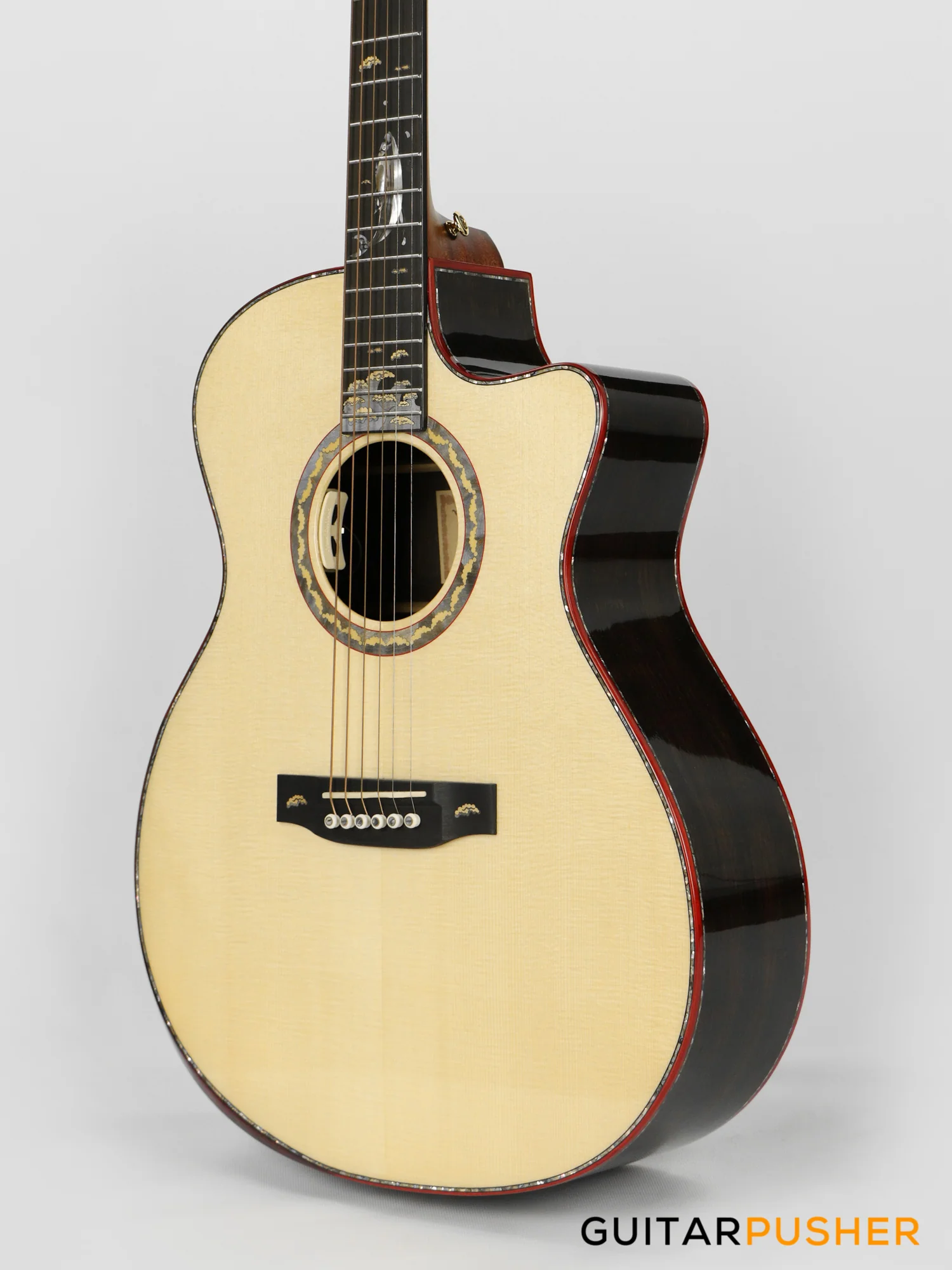 Tyma V-40E All-Solid Wood European Spruce Top Indian Rosewood Grand Auditorium Acoustic-Electric Guitar with T-200 preamp - Image 9