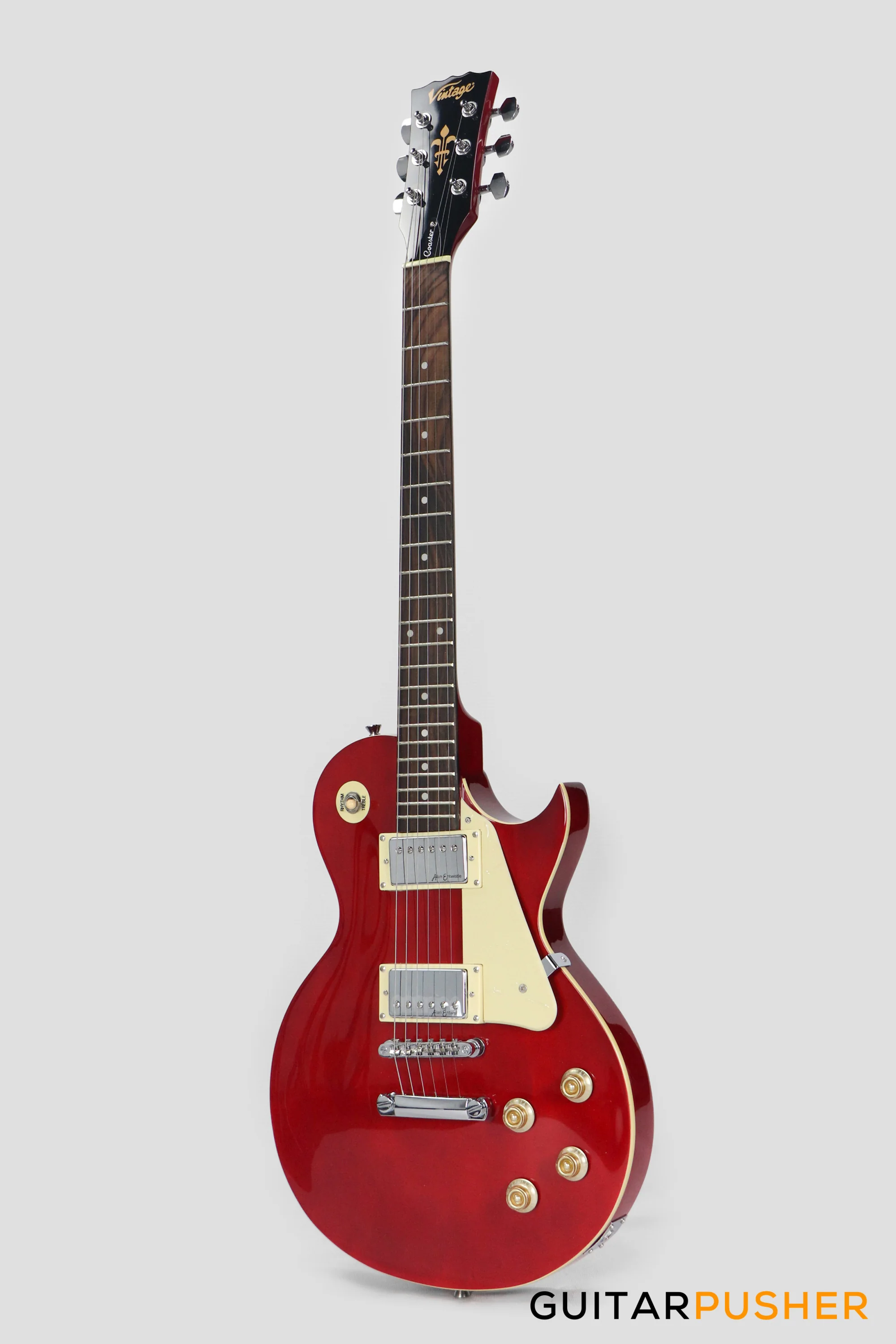 Vintage Coaster Series V10 Singlecut Electric Guitar w/ Kinsman 10-Watt Amplifier, Gig Bag, & Accessories - Wine Red - Image 4