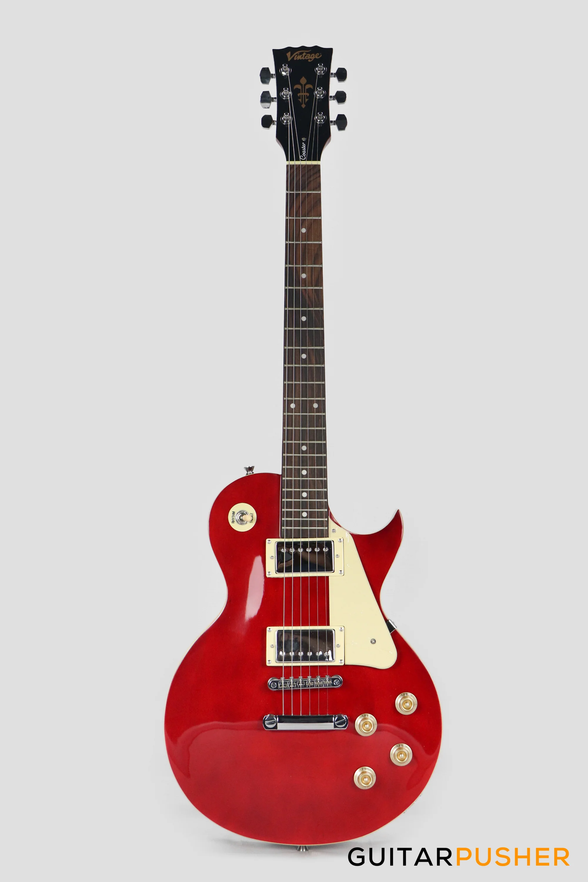 Vintage Coaster Series V10 Singlecut Electric Guitar w/ Kinsman 10-Watt Amplifier, Gig Bag, & Accessories - Wine Red - Image 9