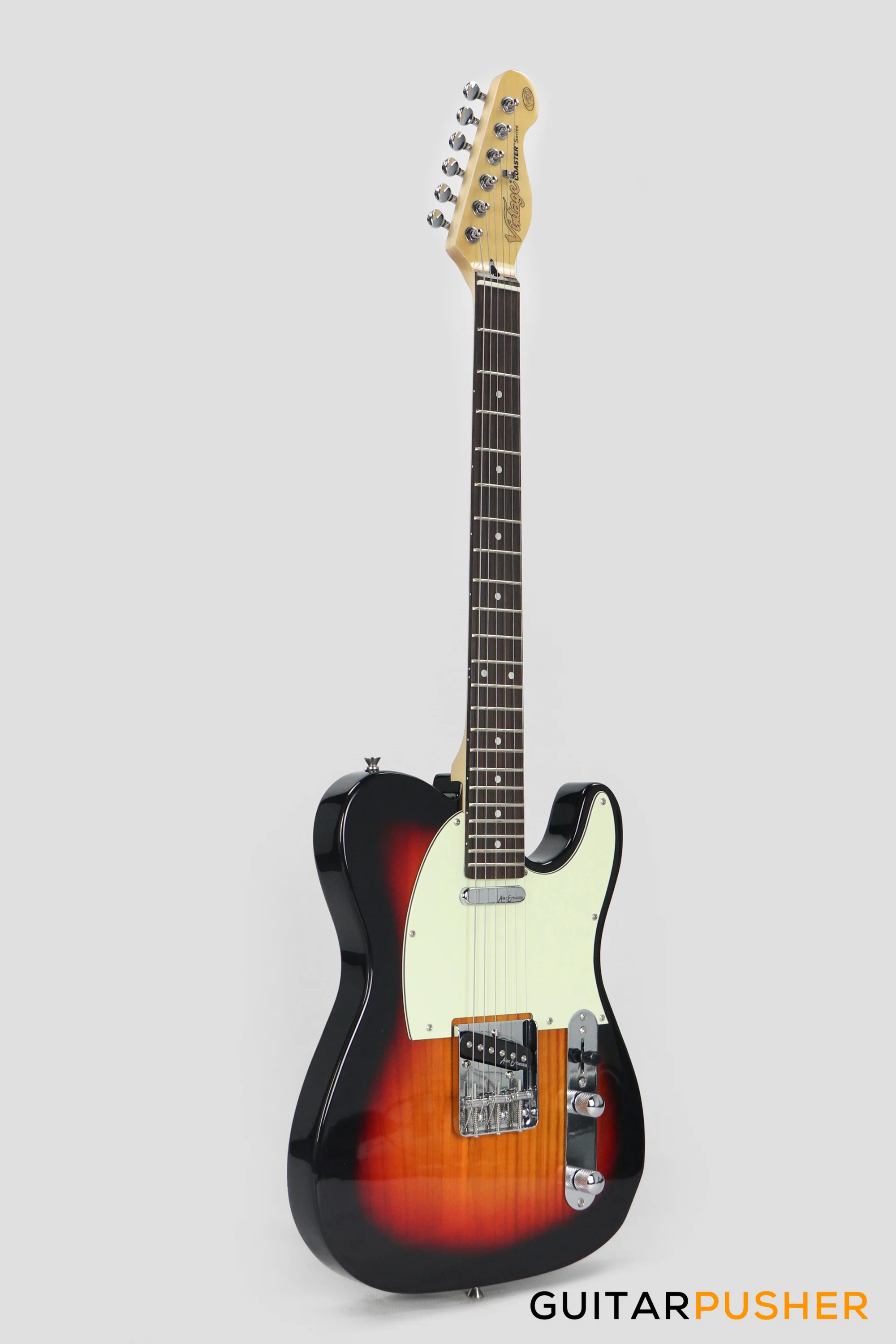 Vintage Coaster Series V20 T-Style Electric Guitar w/ Kinsman 10-Watt Amplifier, Gig Bag, & Accessories - 3-Tone Sunburst - Image 4