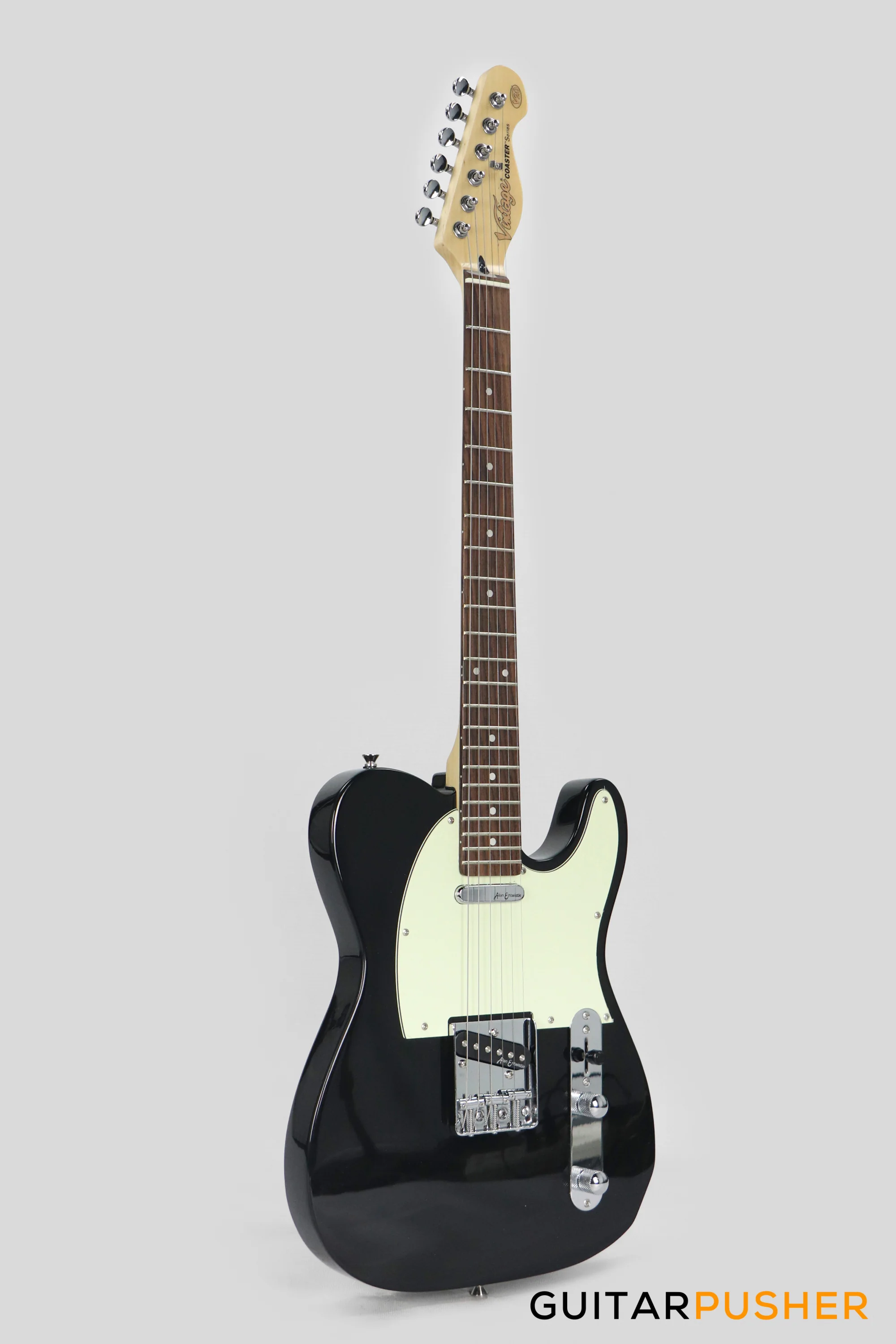 Vintage Coaster Series V20 T-Style Electric Guitar w/ Kinsman 10-Watt Amplifier, Gig Bag, & Accessories - Boulevard Black - Image 4