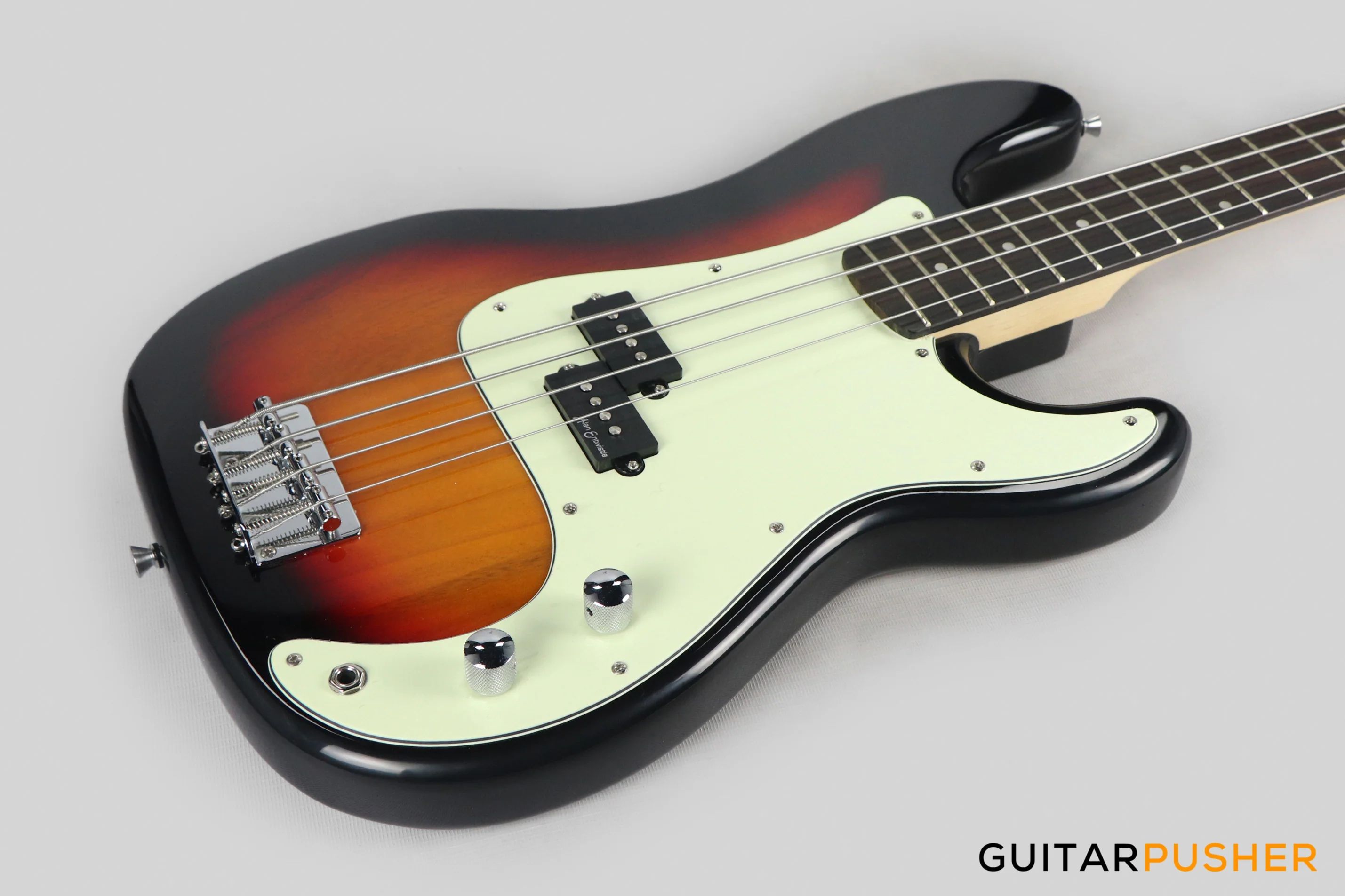 Vintage Coaster Series V40 4-String PB Bass w/ Kinsman 10-Watt Bass Amplifier, Gig Bag, & Accessories - 3-Tone Sunburst - Image 12