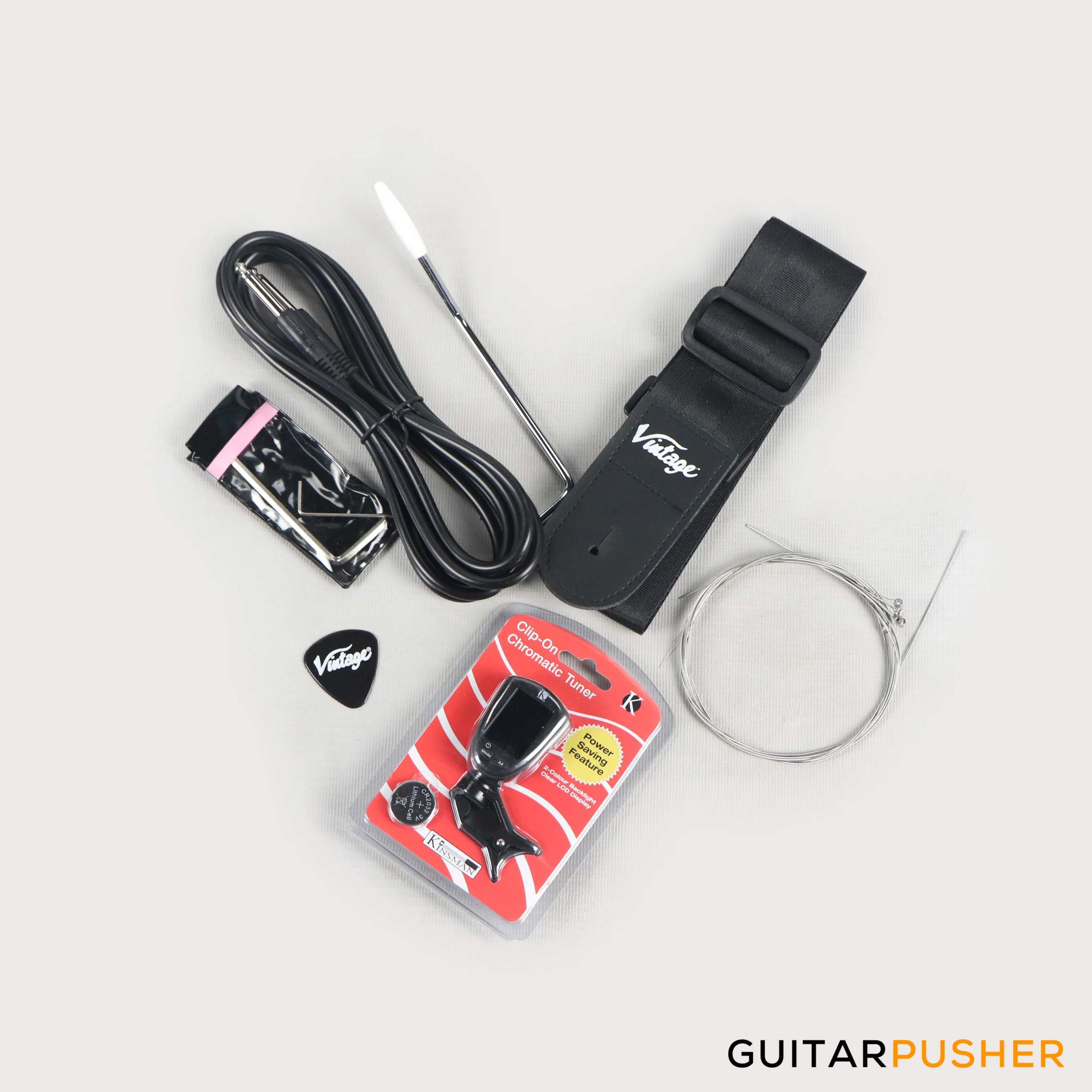 Vintage Coaster Series V40 4-String PB Bass w/ Kinsman 10-Watt Bass Amplifier, Gig Bag, & Accessories - 3-Tone Sunburst - Image 14
