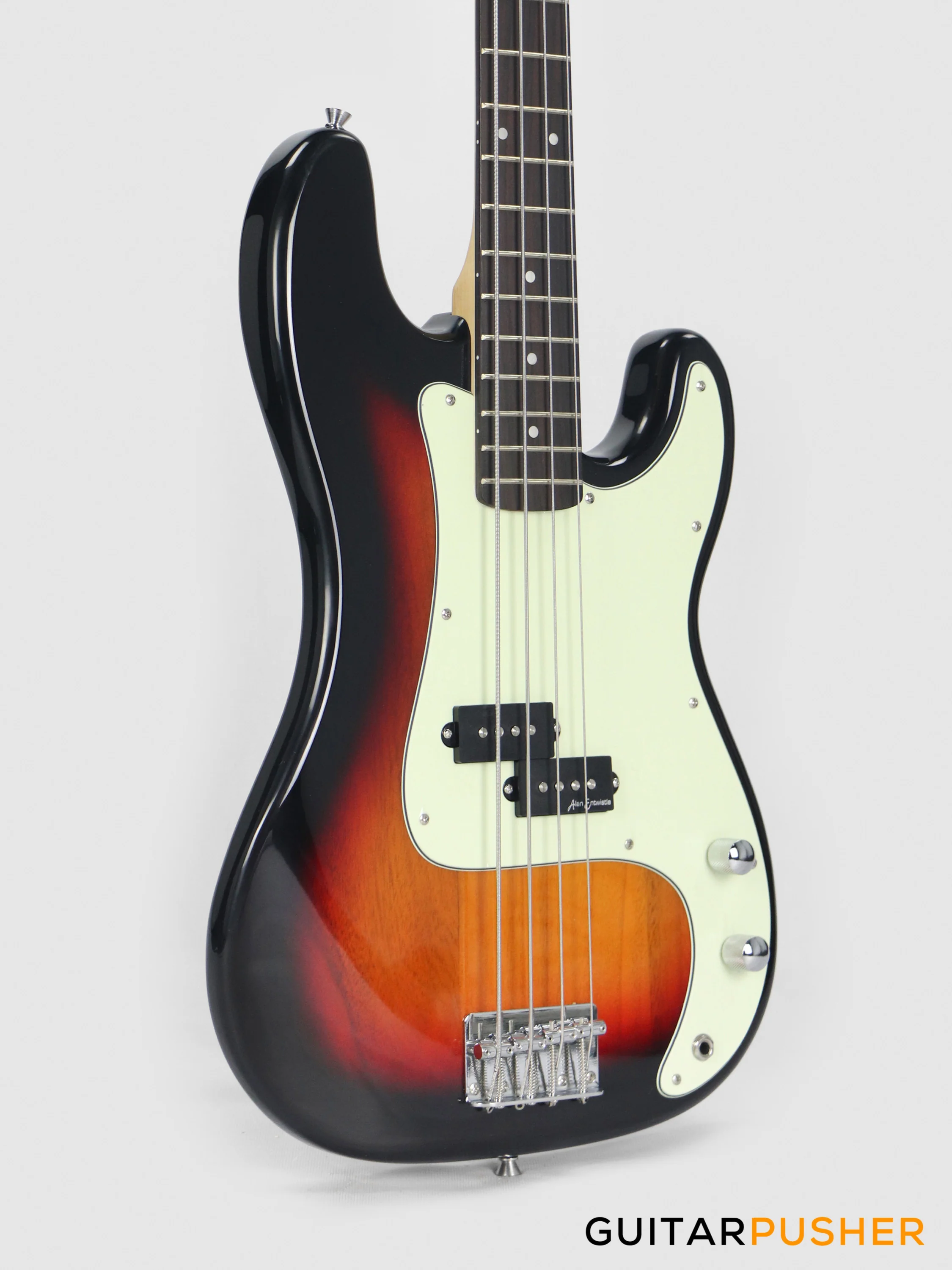 Vintage Coaster Series V40 4-String PB Bass w/ Kinsman 10-Watt Bass Amplifier, Gig Bag, & Accessories - 3-Tone Sunburst - Image 5