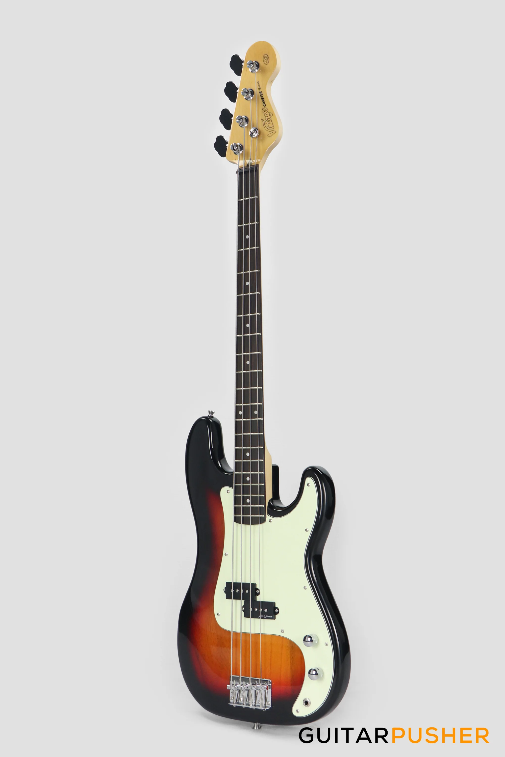 Vintage Coaster Series V40 4-String PB Bass w/ Kinsman 10-Watt Bass Amplifier, Gig Bag, & Accessories - 3-Tone Sunburst - Image 8