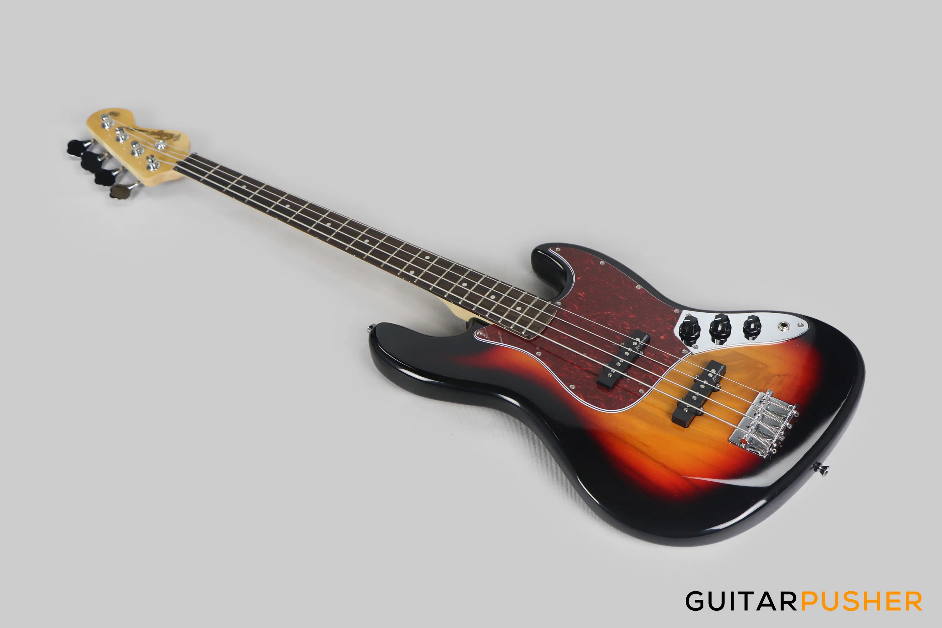 Vintage Coaster Series V49 4-String JB Bass w/ Kinsman 10-Watt Bass Amplifier, Gig Bag, & Accessories - 3-Tone Sunburst - Image 10