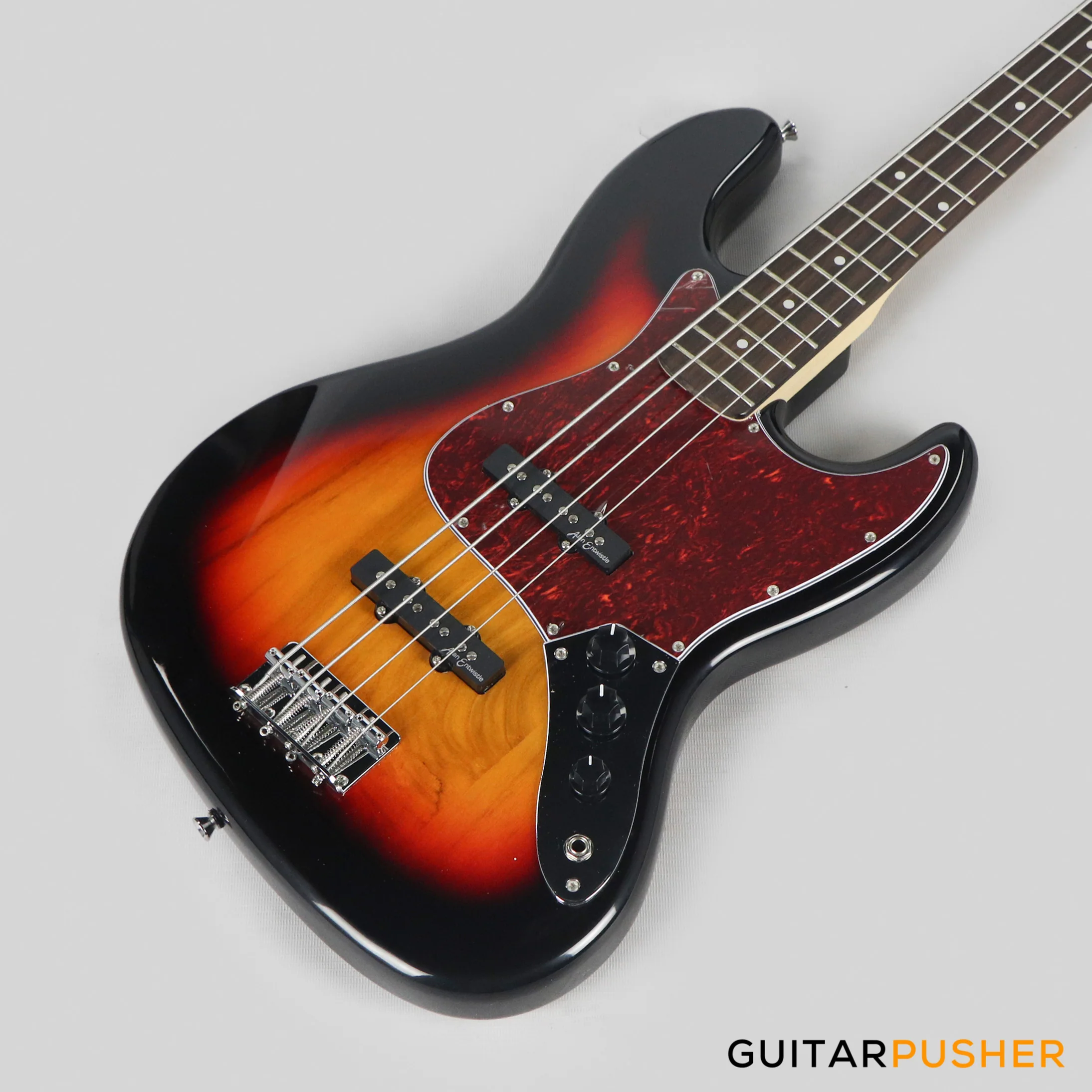 Vintage Coaster Series V49 4-String JB Bass w/ Kinsman 10-Watt Bass Amplifier, Gig Bag, & Accessories - 3-Tone Sunburst - Image 11