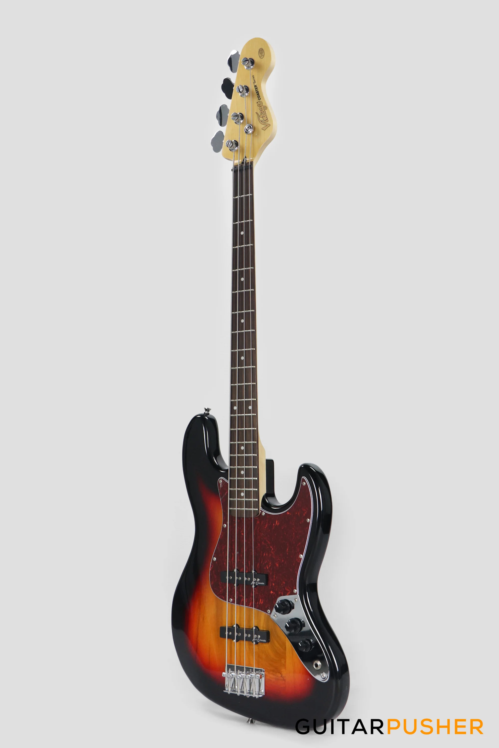 Vintage Coaster Series V49 4-String JB Bass w/ Kinsman 10-Watt Bass Amplifier, Gig Bag, & Accessories - 3-Tone Sunburst - Image 8