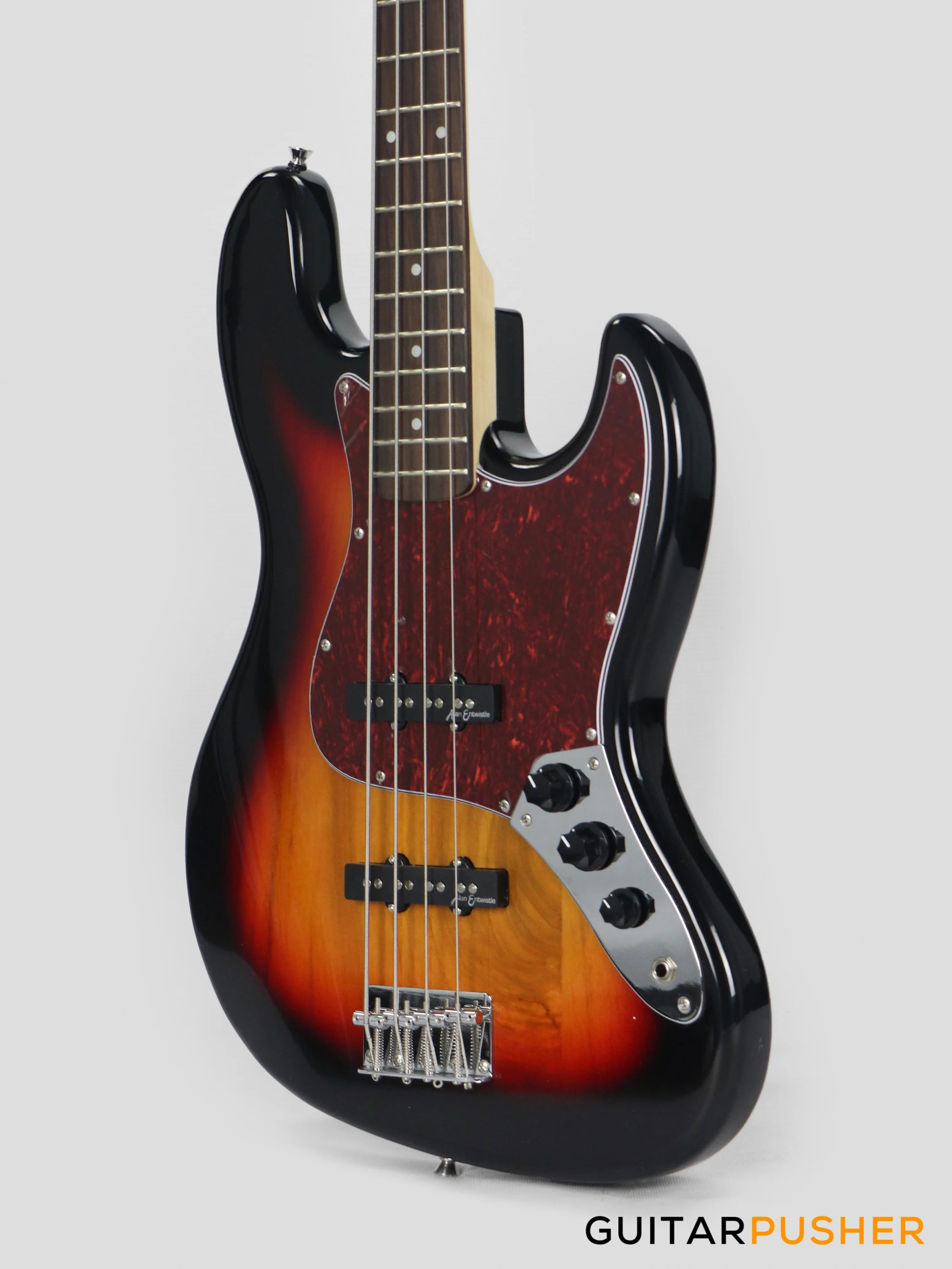 Vintage Coaster Series V49 4-String JB Bass w/ Kinsman 10-Watt Bass Amplifier, Gig Bag, & Accessories - 3-Tone Sunburst - Image 9